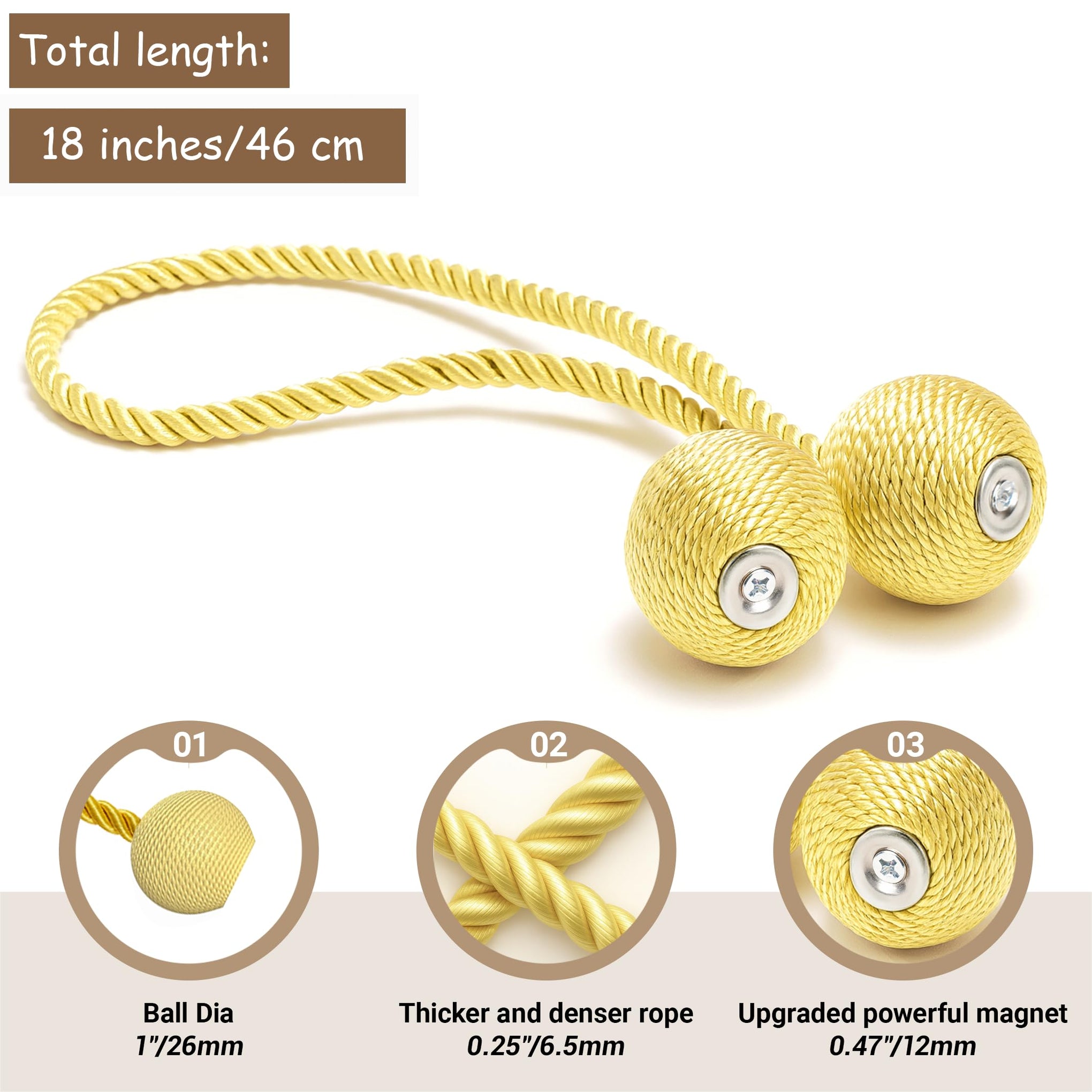Magnetic Curtain Tiebacks Golden 4pcs
