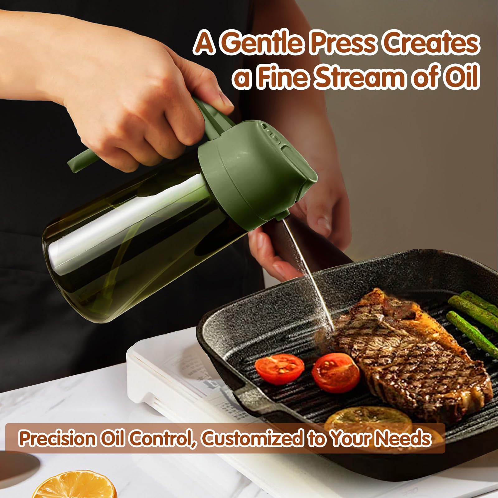 16 oz 2-in-1 Dark Glass Oil Sprayer & Dispenser, BlackOliveGreen