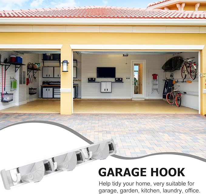 Punch Broom Holder Space Aluminum Mop Hanger Wall Mount Organizer with Strong Grip and Hooks for Kitchen Garage Garden Storage