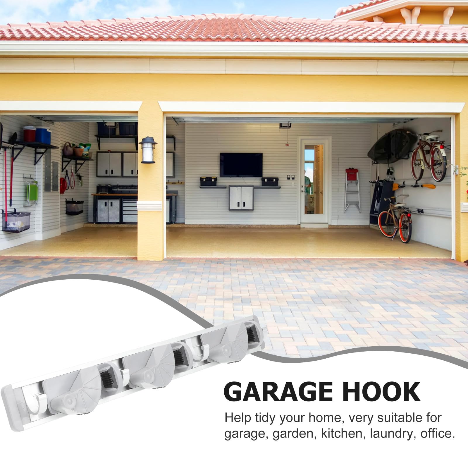 Punch free Mop Holder with 4 Hooks Space Aluminum Wall