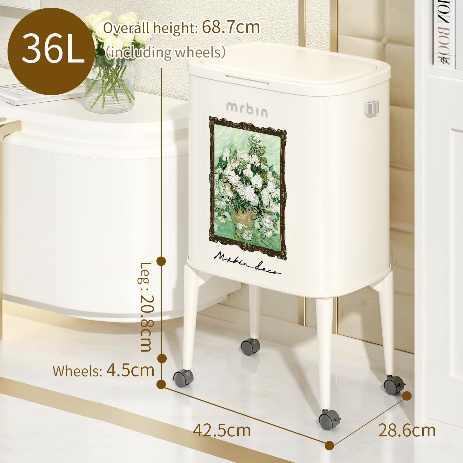 Metal Kitchen Trash Can with Wheel Legs