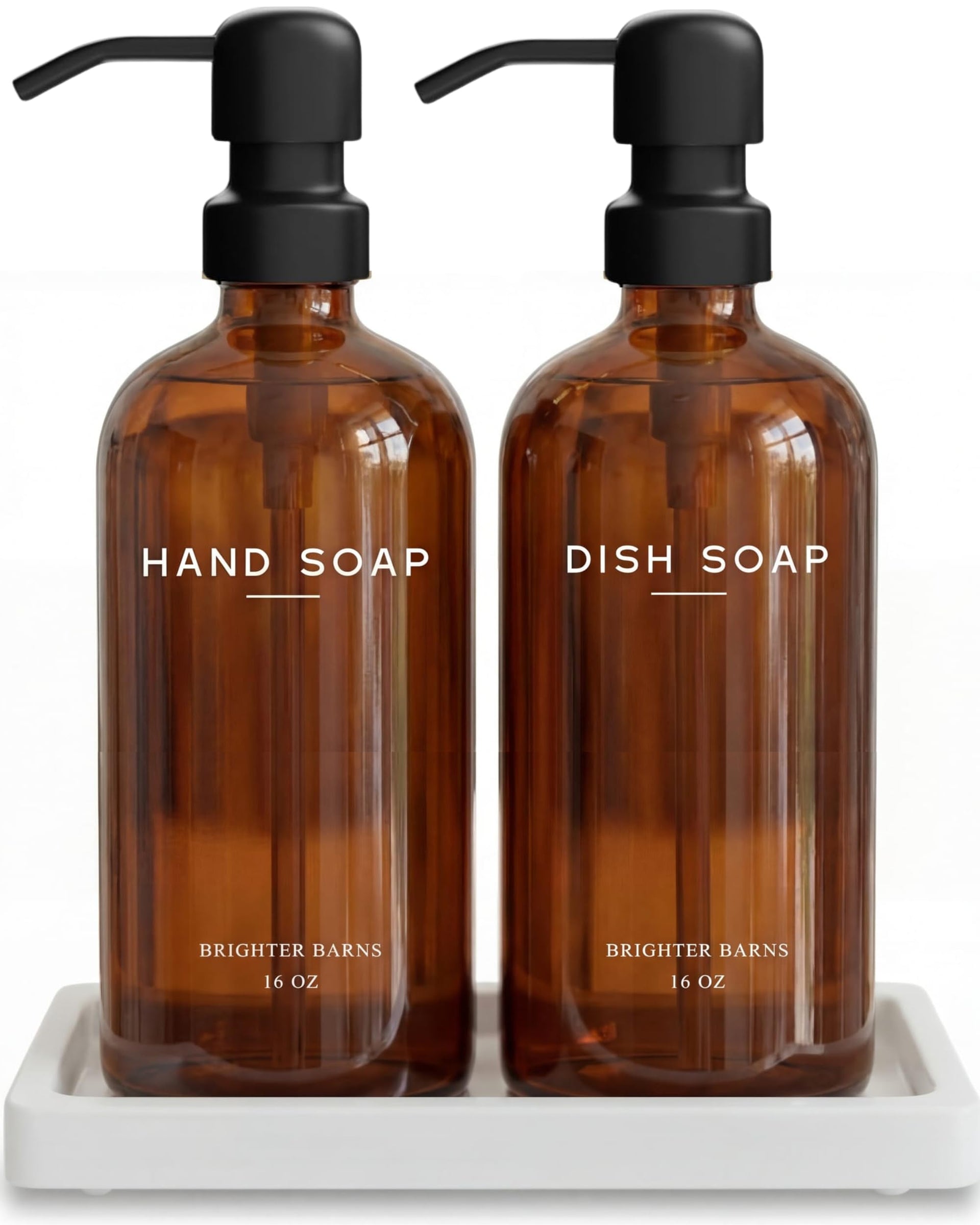 Amber Glass Hand and Dish Soap Dispenser Set by Brighter Barns