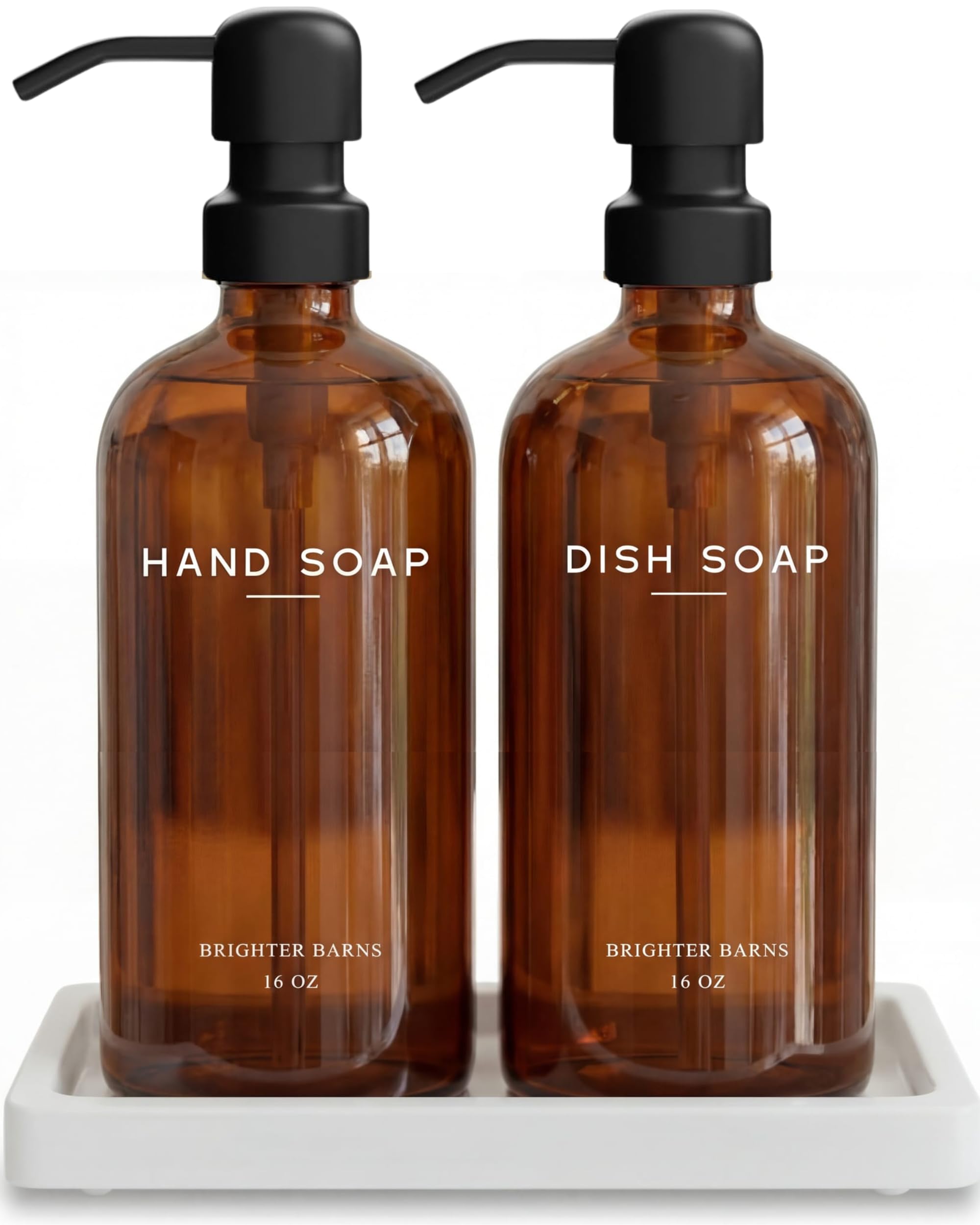 Amber Glass Hand and Dish Soap Dispenser Set by Brighter Barns