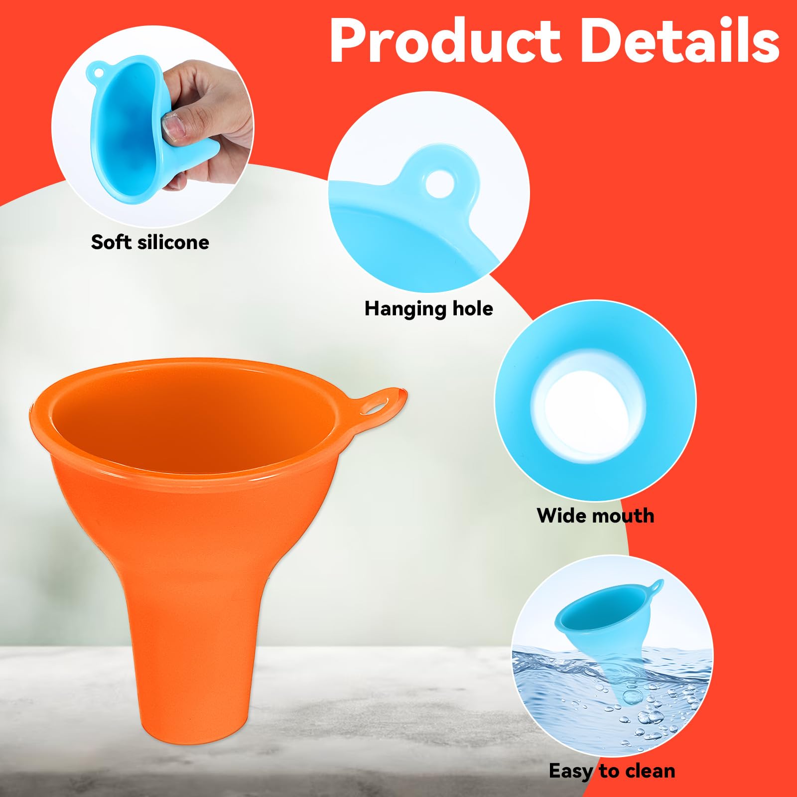 4Pcs Funnels for Kitchen Use Filling Bottles Silicone Funnel Wide Mouth Funnel Multi Color Flexible Condiment Funnels Kitchen Gadgets Accessories for Filling Water Bottle Liquid Transfer (4 Count)