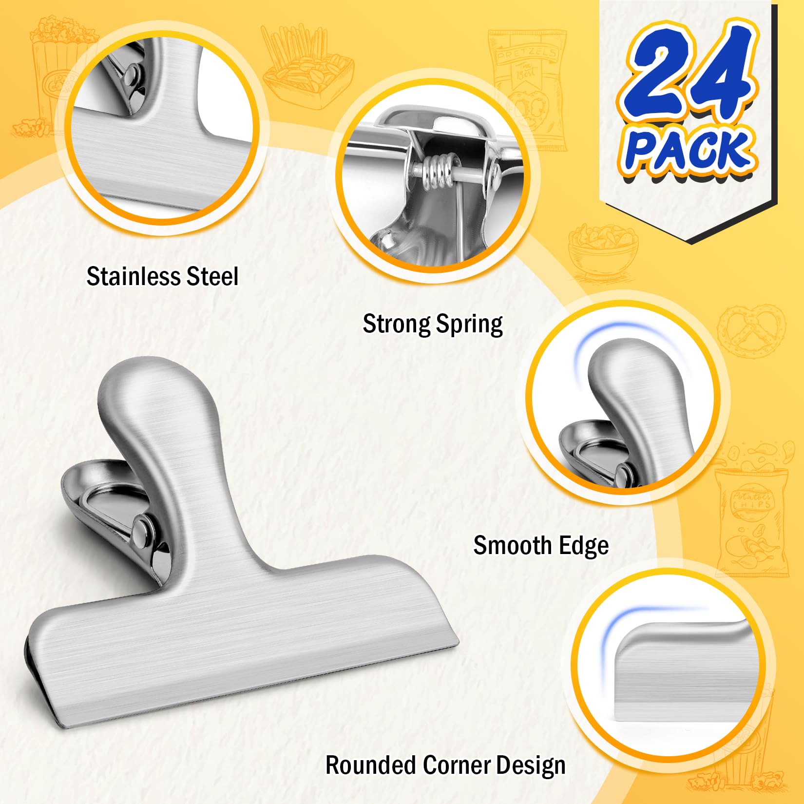 24 Pack Stainless Steel Chip Clips (24 Count)
