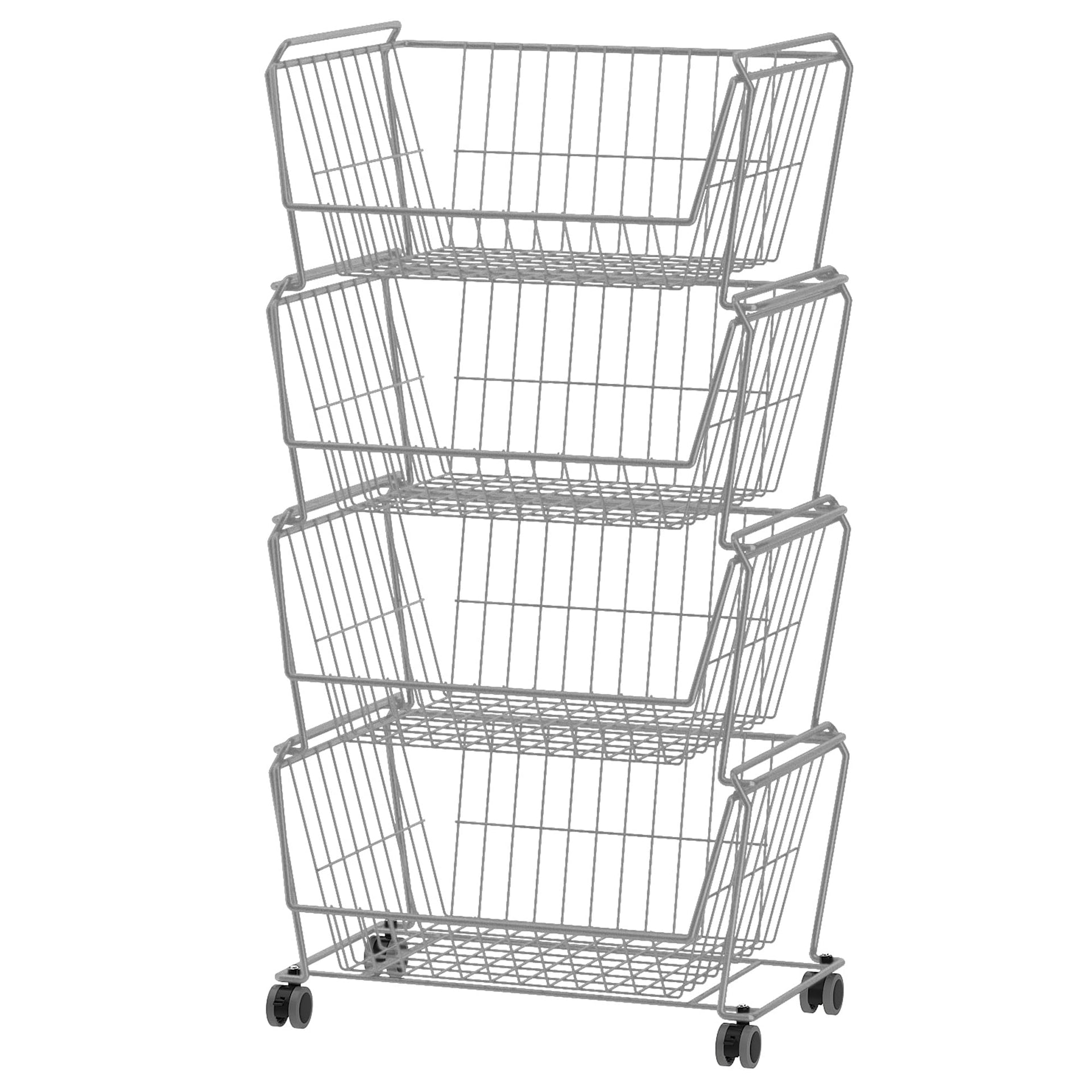 4 Tier Large Stackable Wire Storage Baskets with Wheels (4 Count)