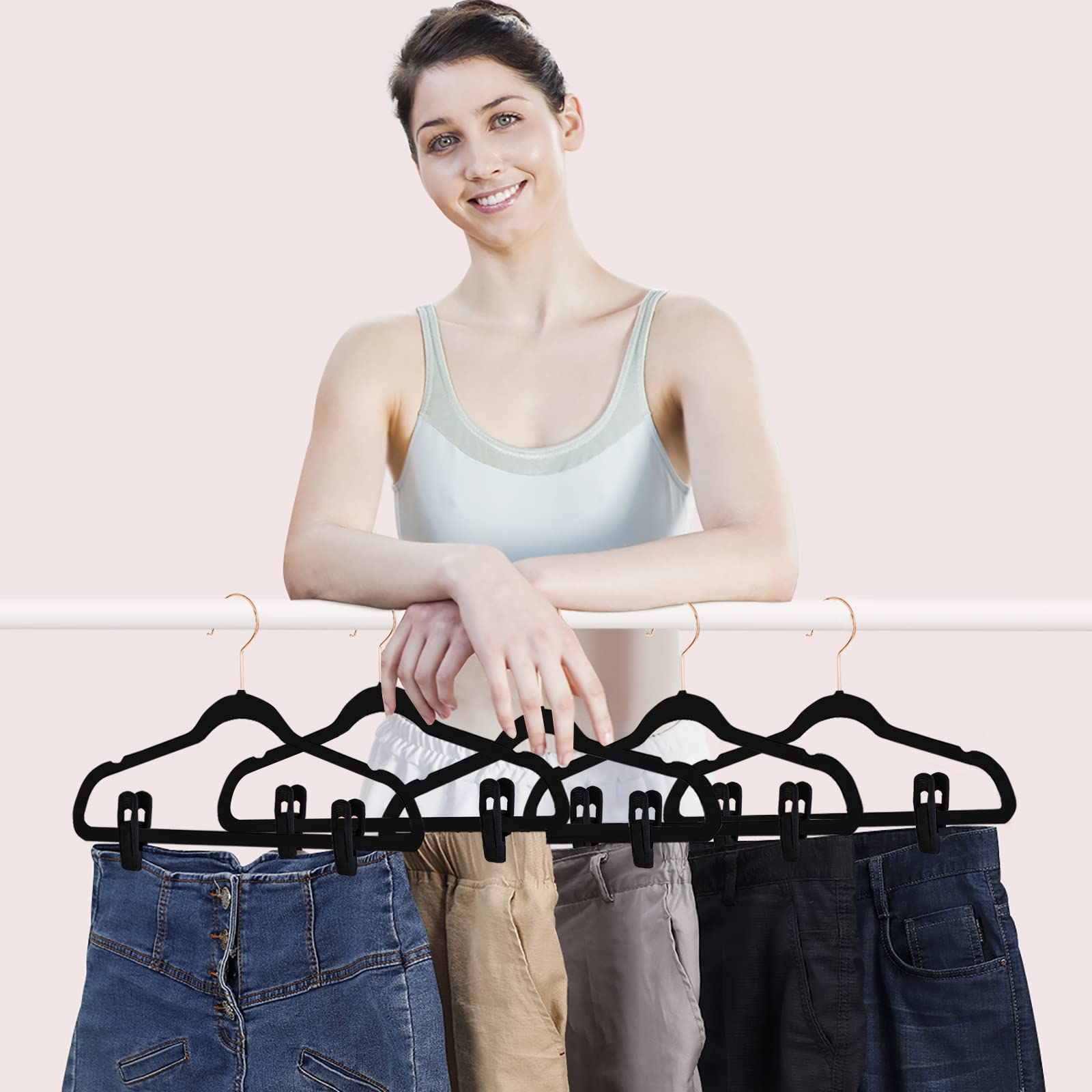 Black Velvet Hangers Clips 50 PCS