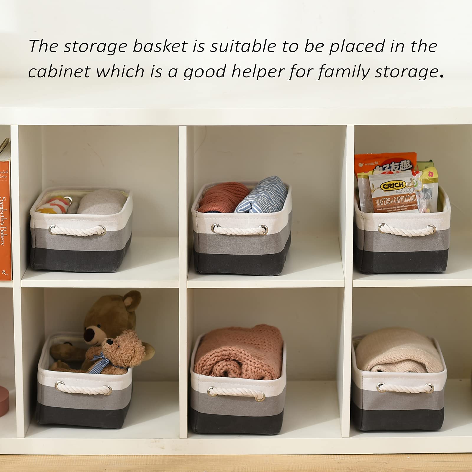 Small Fabric Storage Baskets for Organizing [6 Pack] Closet Storage Bin Foldable Storage Baskets for Shelf Canvas Storage Bins Decorative Basket with Handles (6 Count)