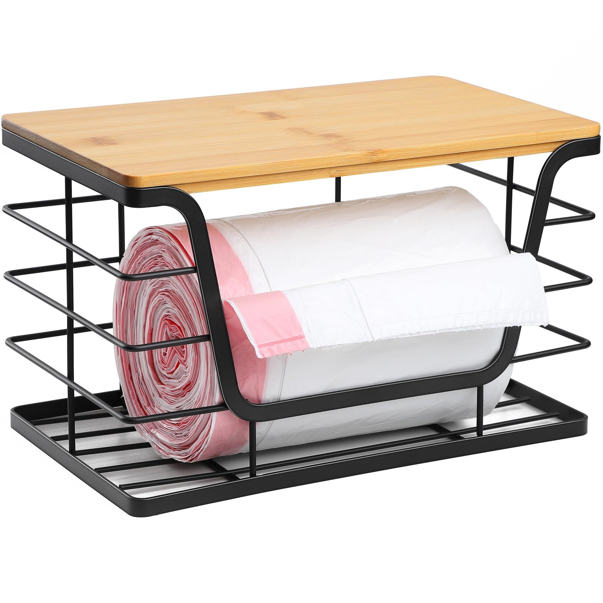 Extra Large Trash Bag Holder Dispenser With Bamboo Top