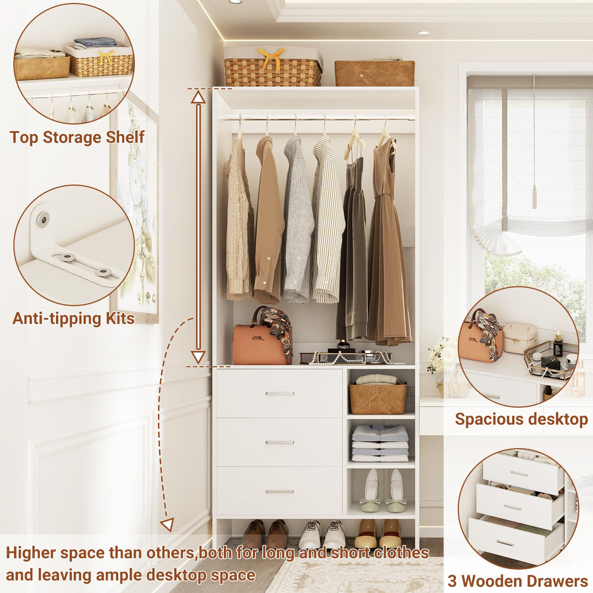 2.5FT Closet System with 3 Drawers