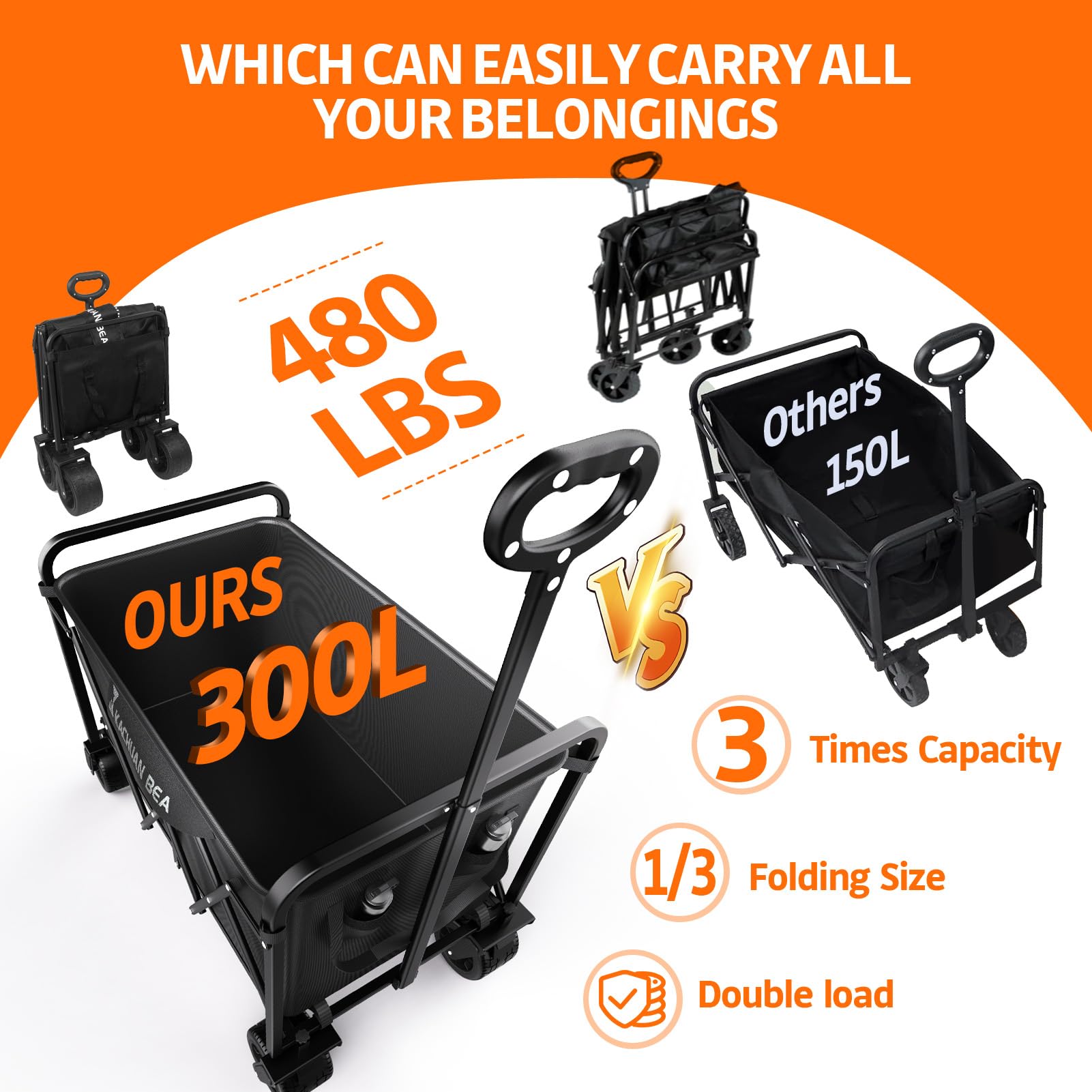 300L Wagons Carts Foldable Collapsible with Big All
