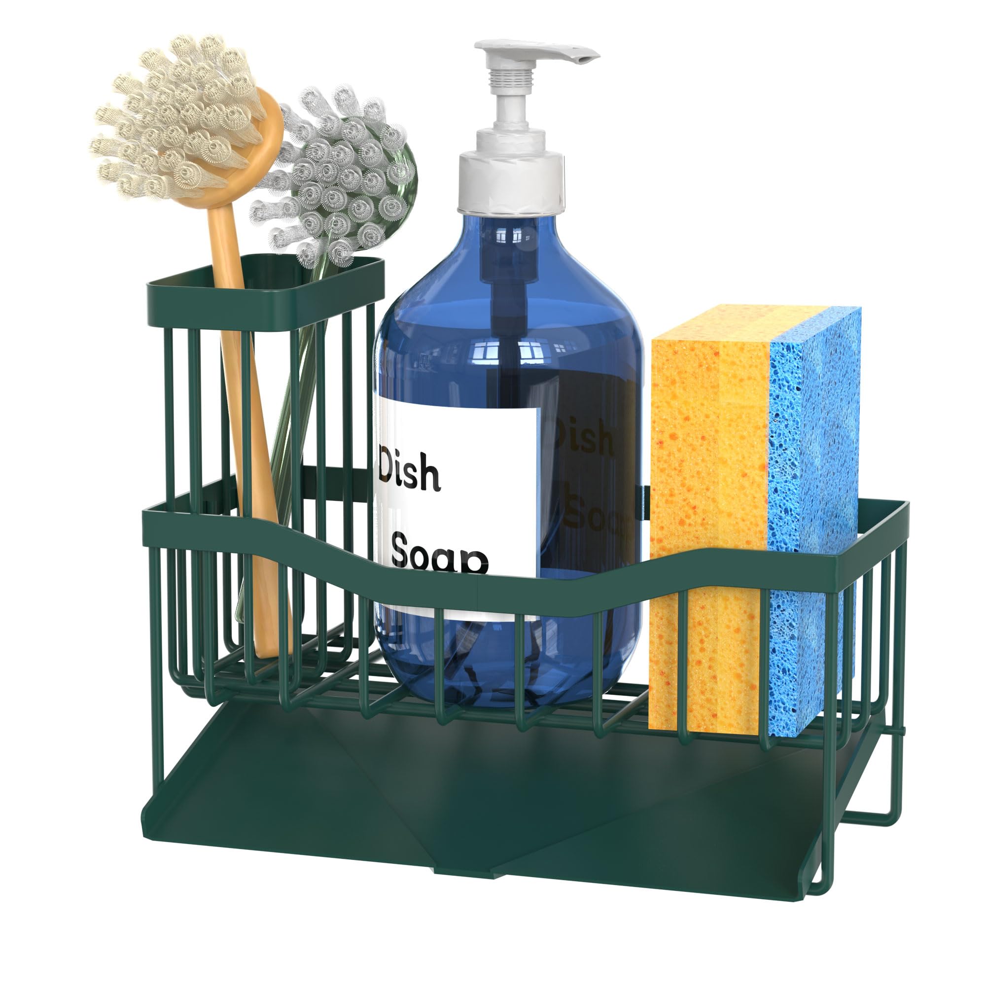 Maifan Sink Caddy Sponge Holder for Kitchen with Brush Holder and Stainless Steel Self Drain Tray