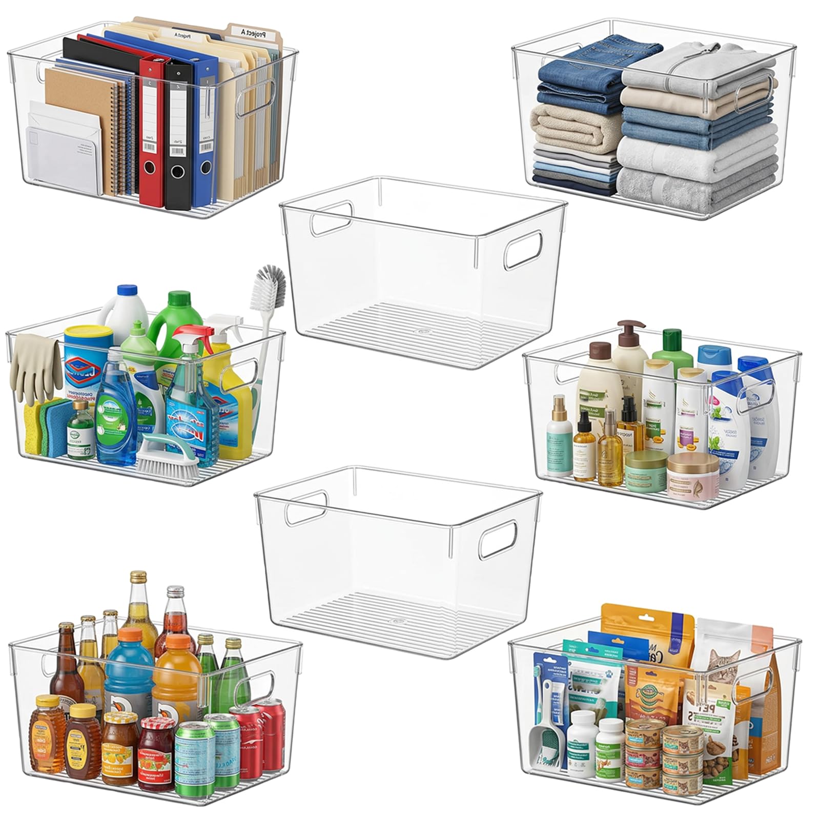 8 Pack XL Clear Storage Containers 13x10x8in Plastic Organizers (8 Count)
