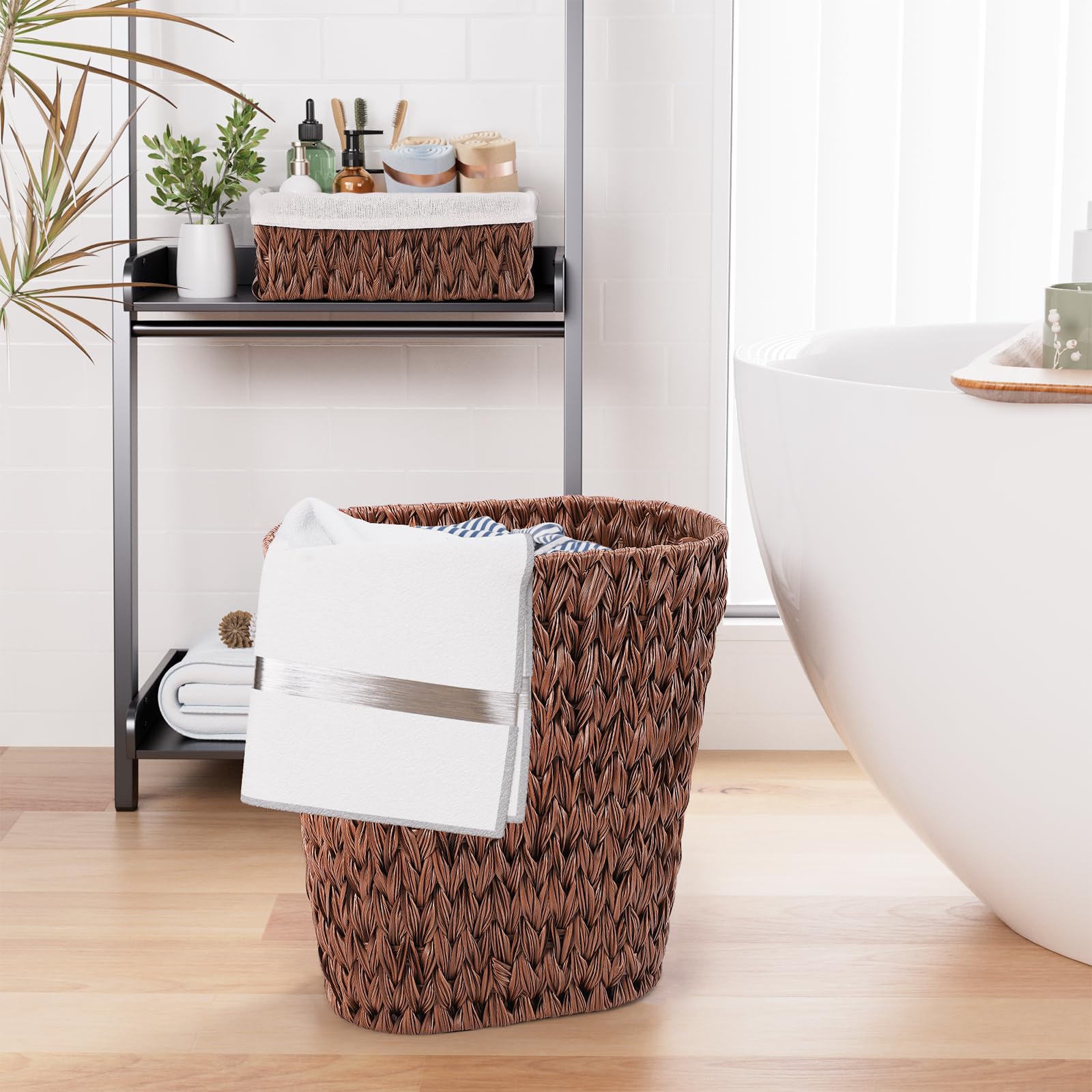 Bathroom Trash Can with Wicker Storage Baskets