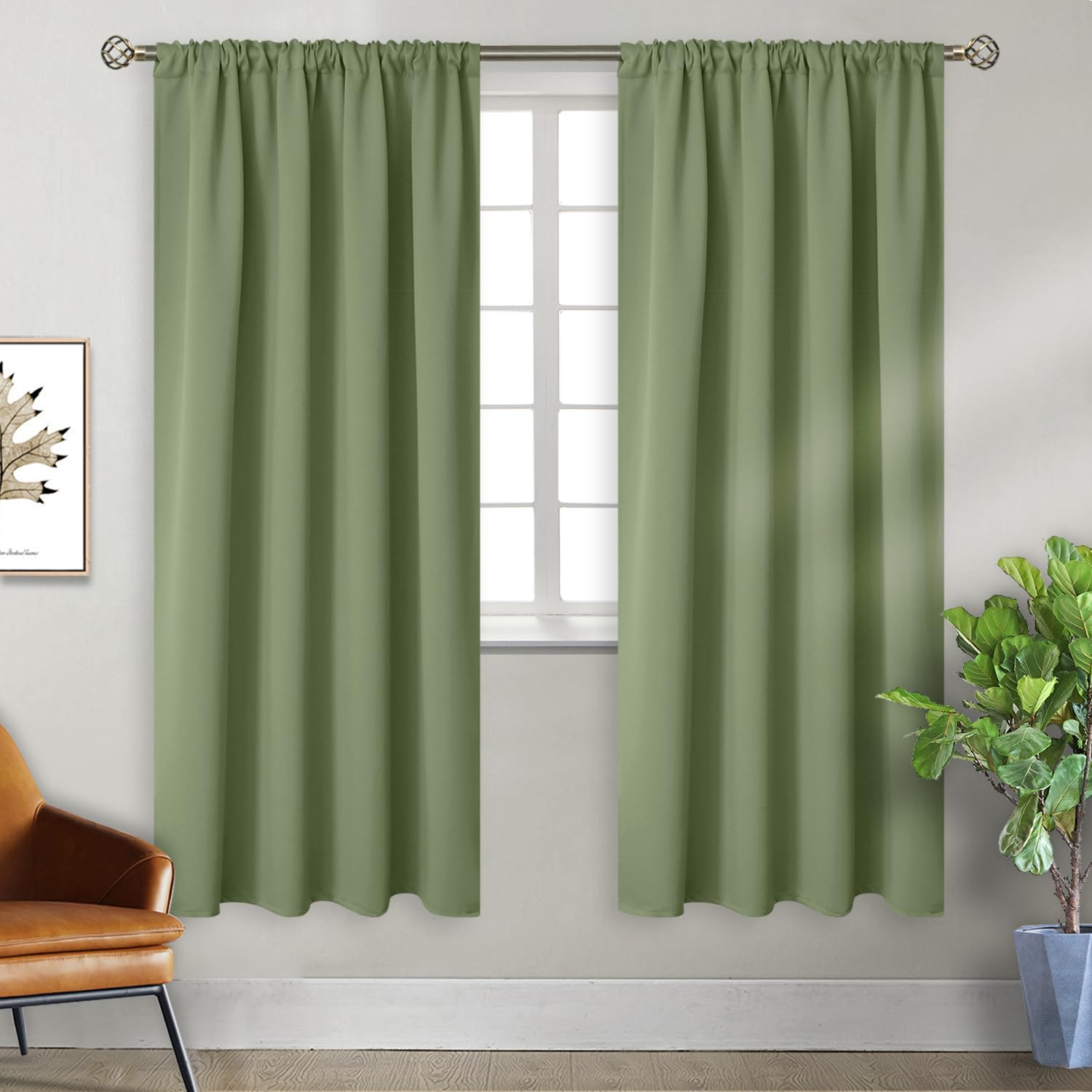 Olive Green Blackout Curtains 72 Inches Length for Bedroom (2 Count)