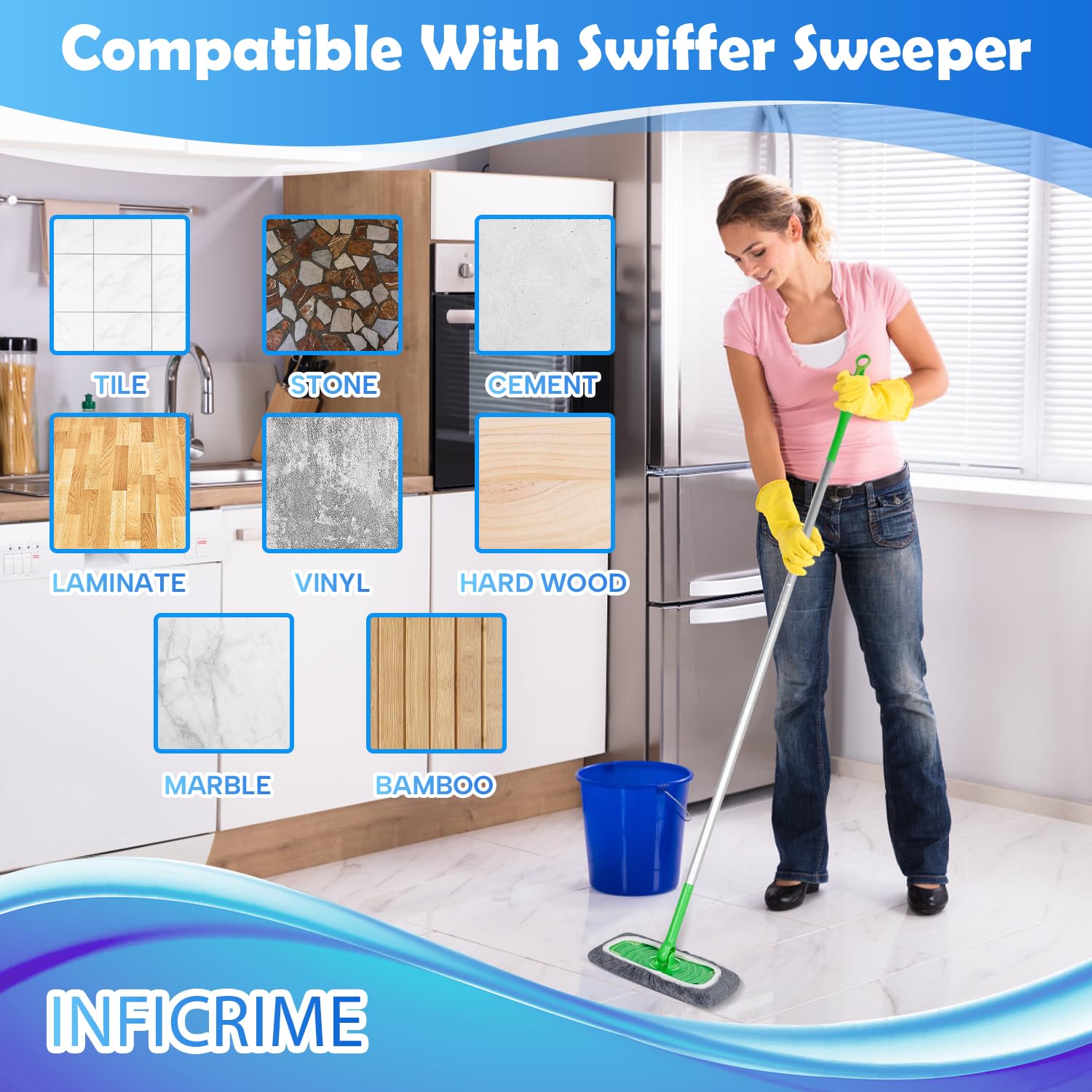 6 Pack Reusable Microfiber Mop Pads with Swiffer Sweeper Mop (6 Count)
