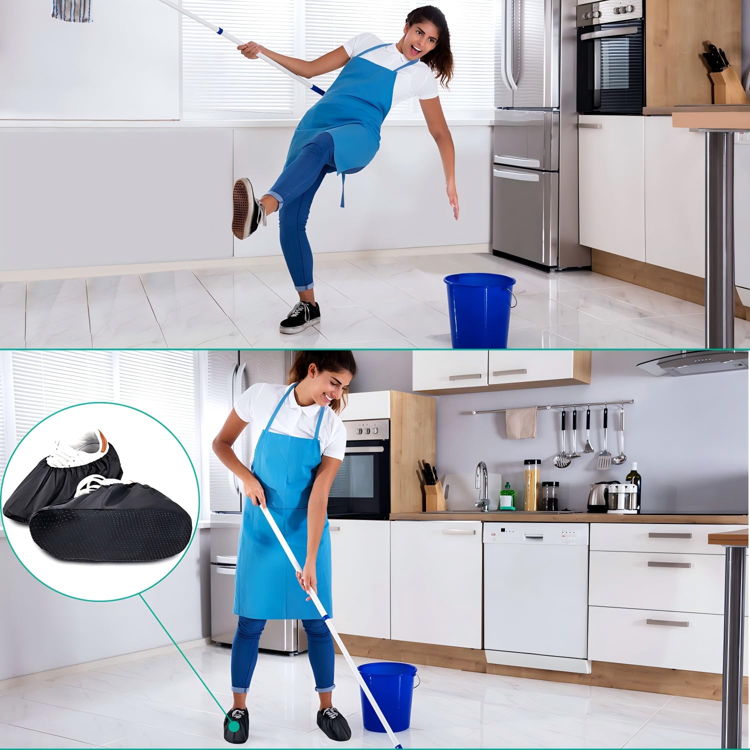 8 Pairs Reusable Shoe Covers Waterproof Non Slip Floor (8 Count)