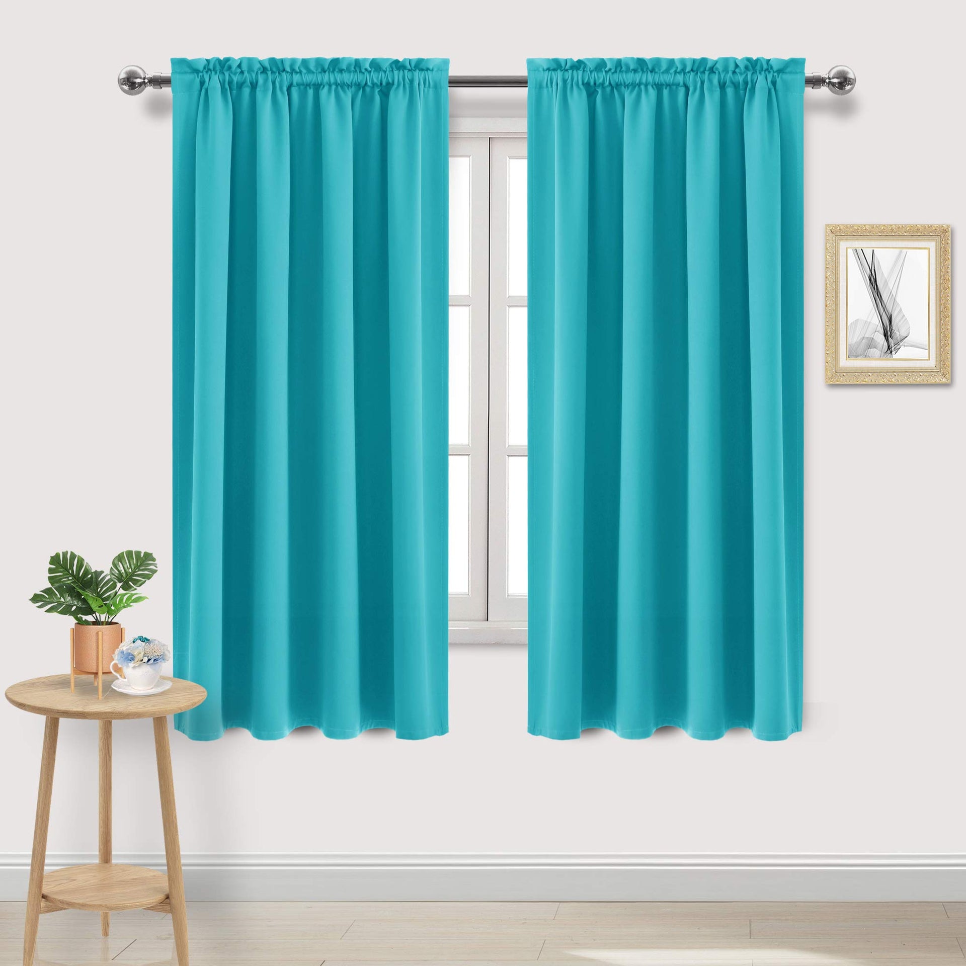 Blackout Curtains for Bedroom Living Room 52 x 63 Inch Long Turquoise (2 Count)