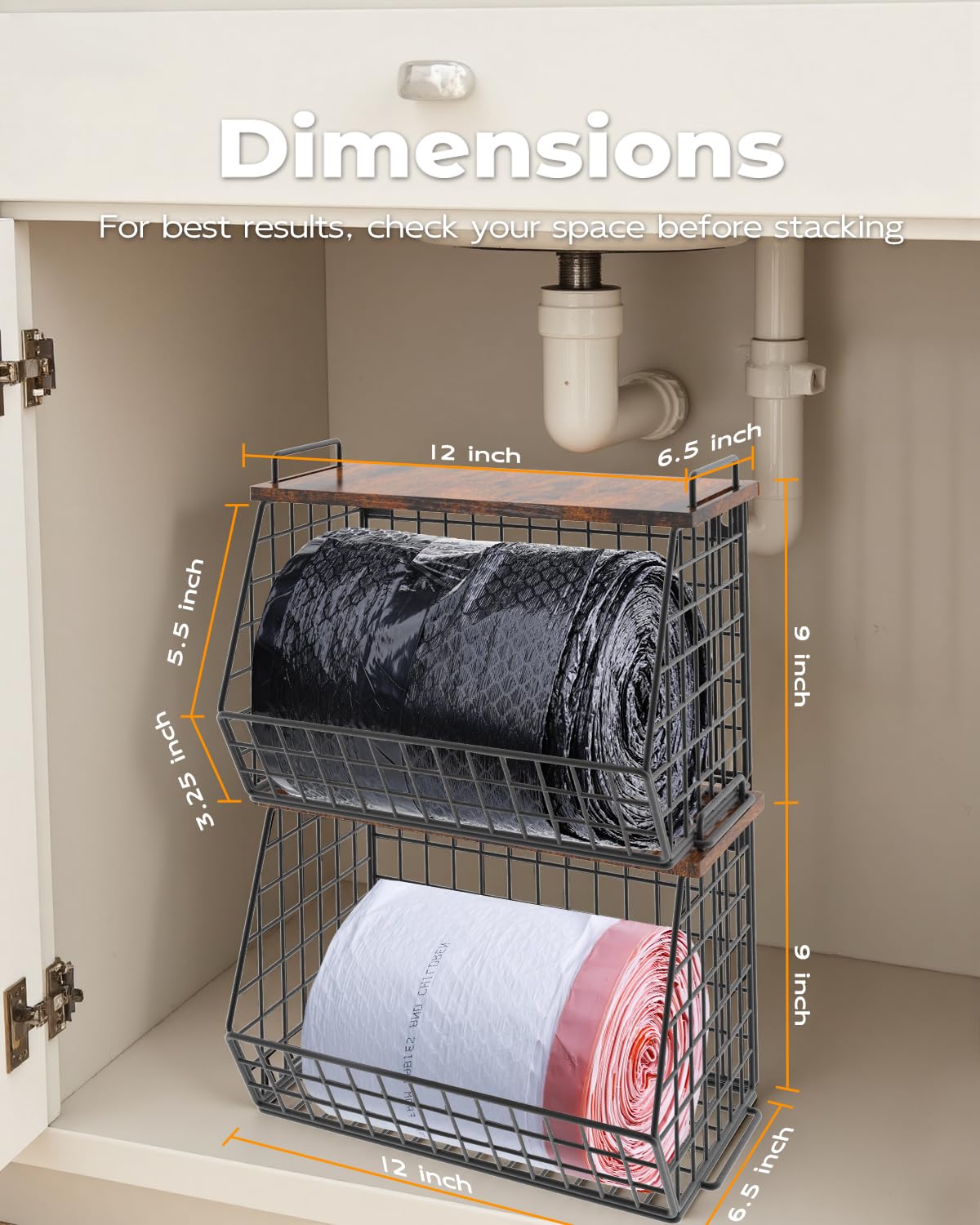 2 Pack Stackable Extra Large Trash Bag Holder Under Sink (2 Count)