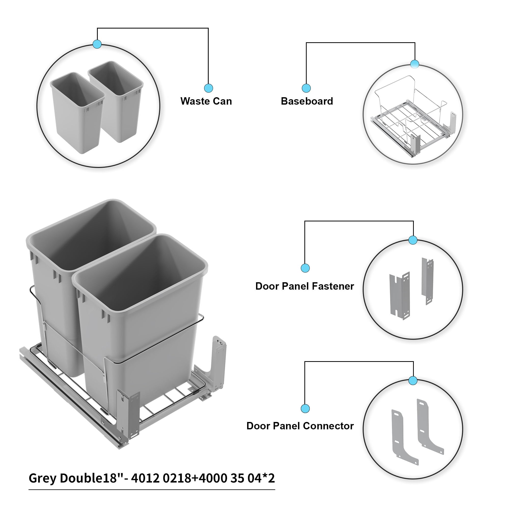 Dowell B18 Aluminum Base Wastebasket Pullout with Door Mount and Two 35Qt (2 Count)