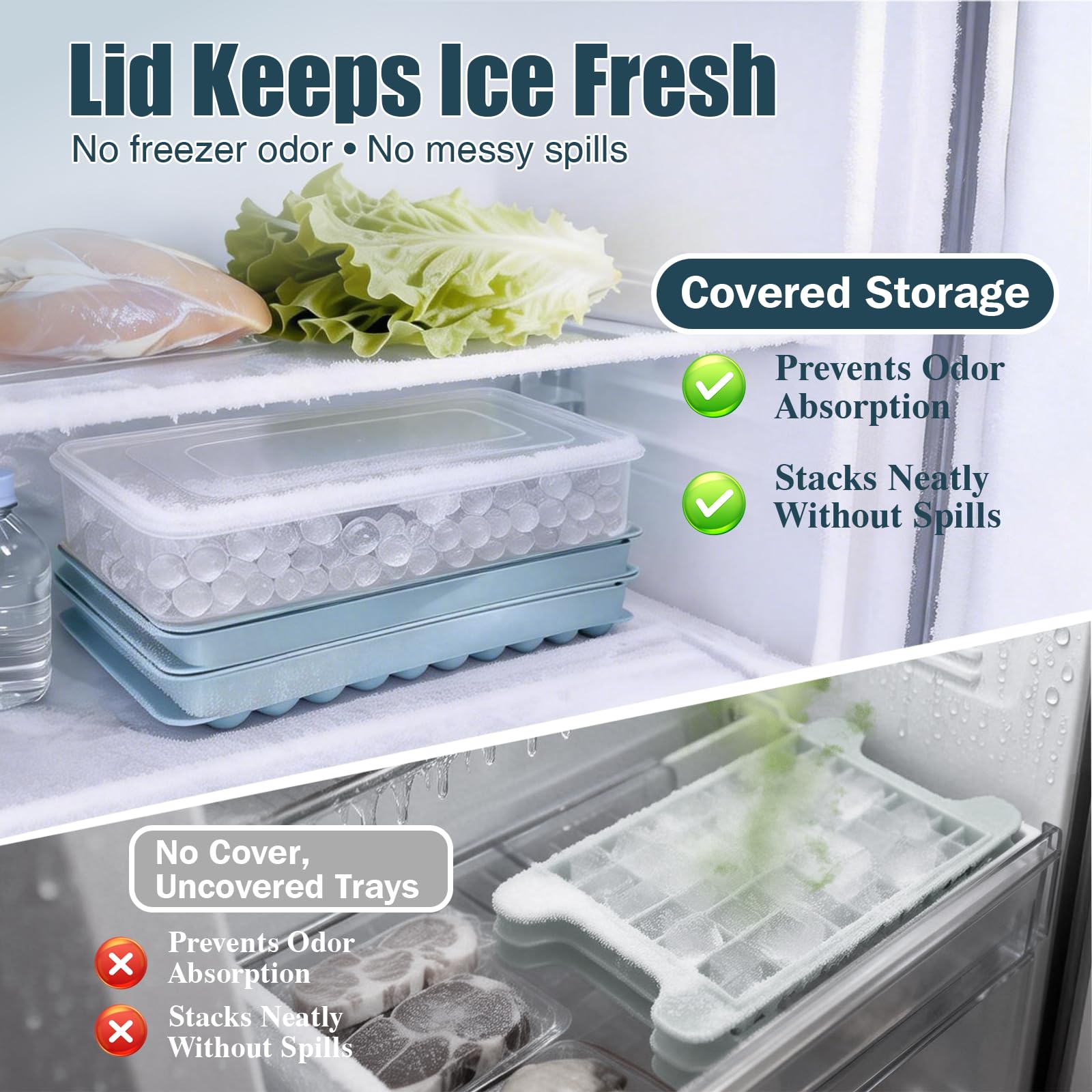 Mini Ice Cube Trays for Freezer with Lid (2 Count)