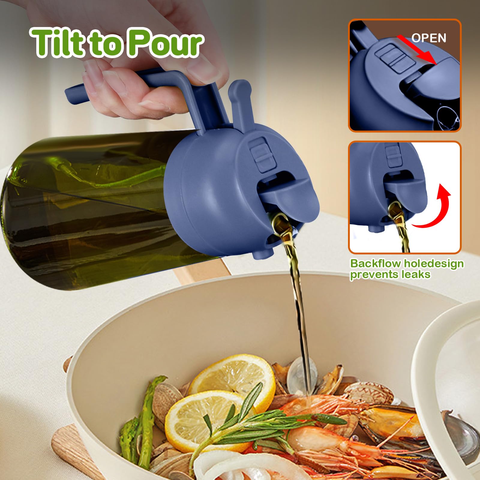 2Pcs 16oz 470ml Dark Green Oil Sprayer for Cooking with Stickers