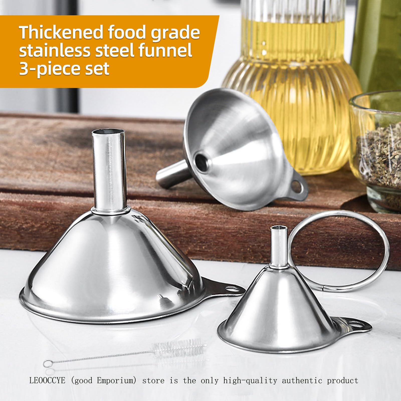 3 Pcs Stainless Steel Kitchen Funnel Made of Food