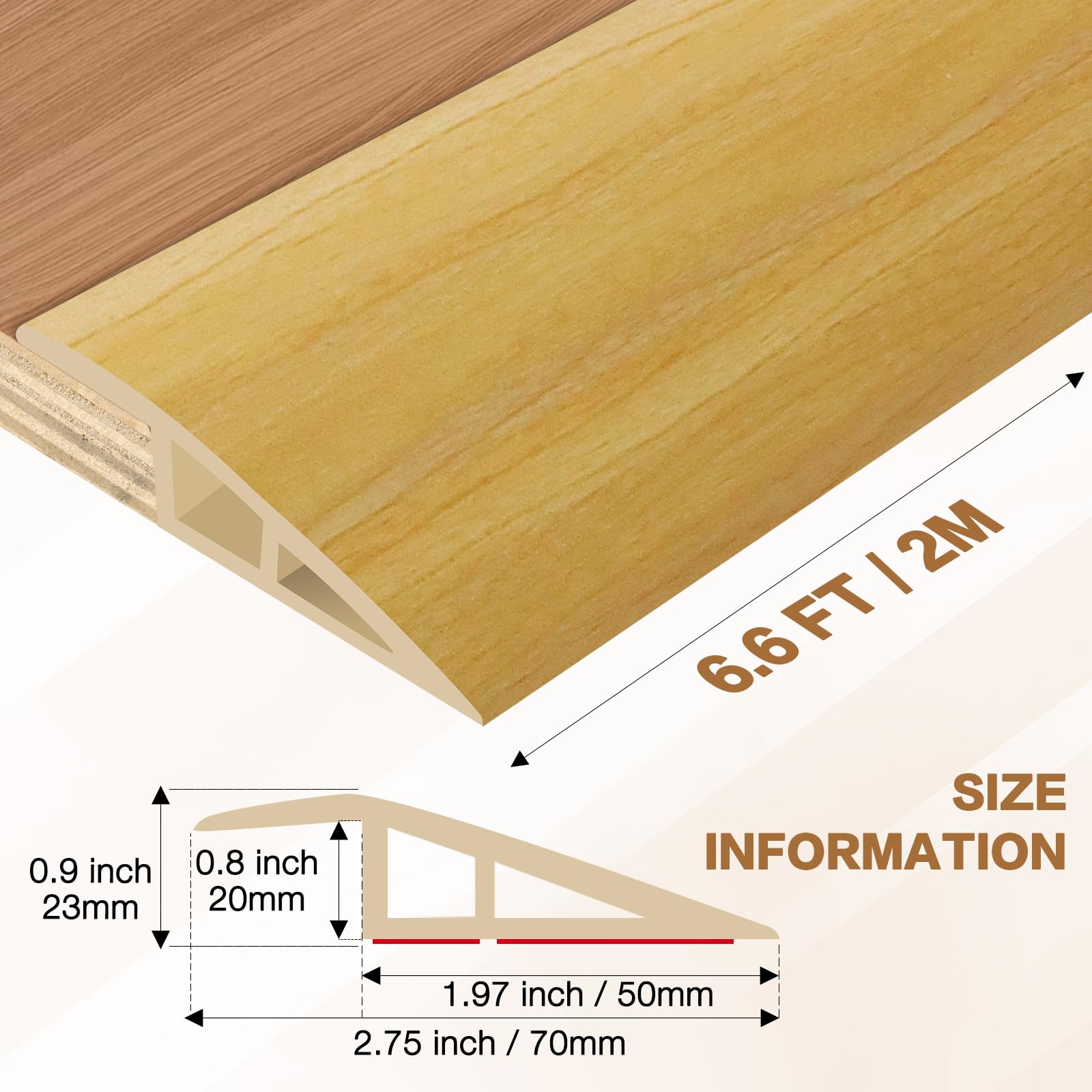 Floor Transition Strip Vinyl Door Threshold Ramp Self Adhesive Carpet Edging Strip Doorway Edge Trim (6.6 Foot)