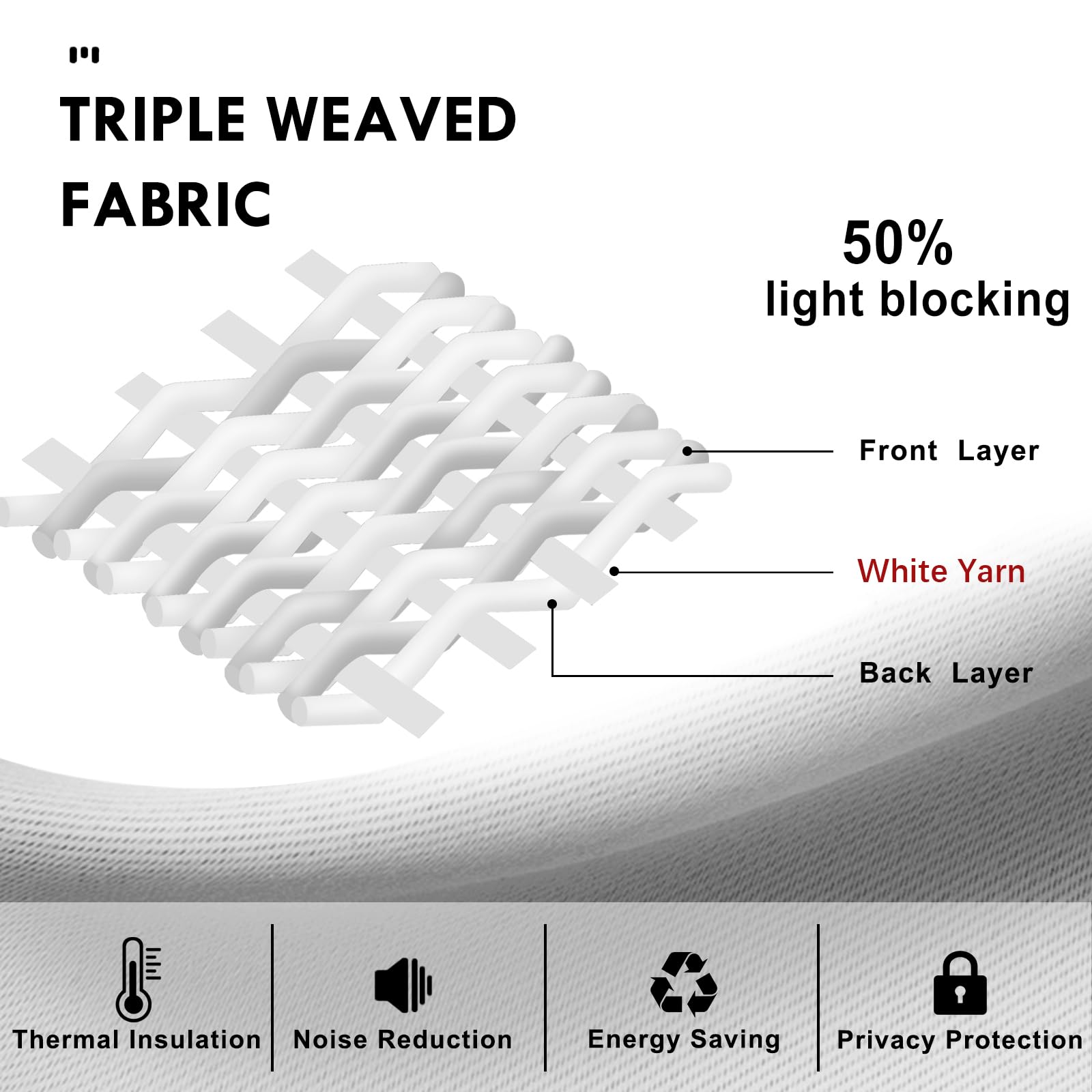 White Curtains 50% Light Blocking for Living Room 45 Inch 2 Panels (2 Count)