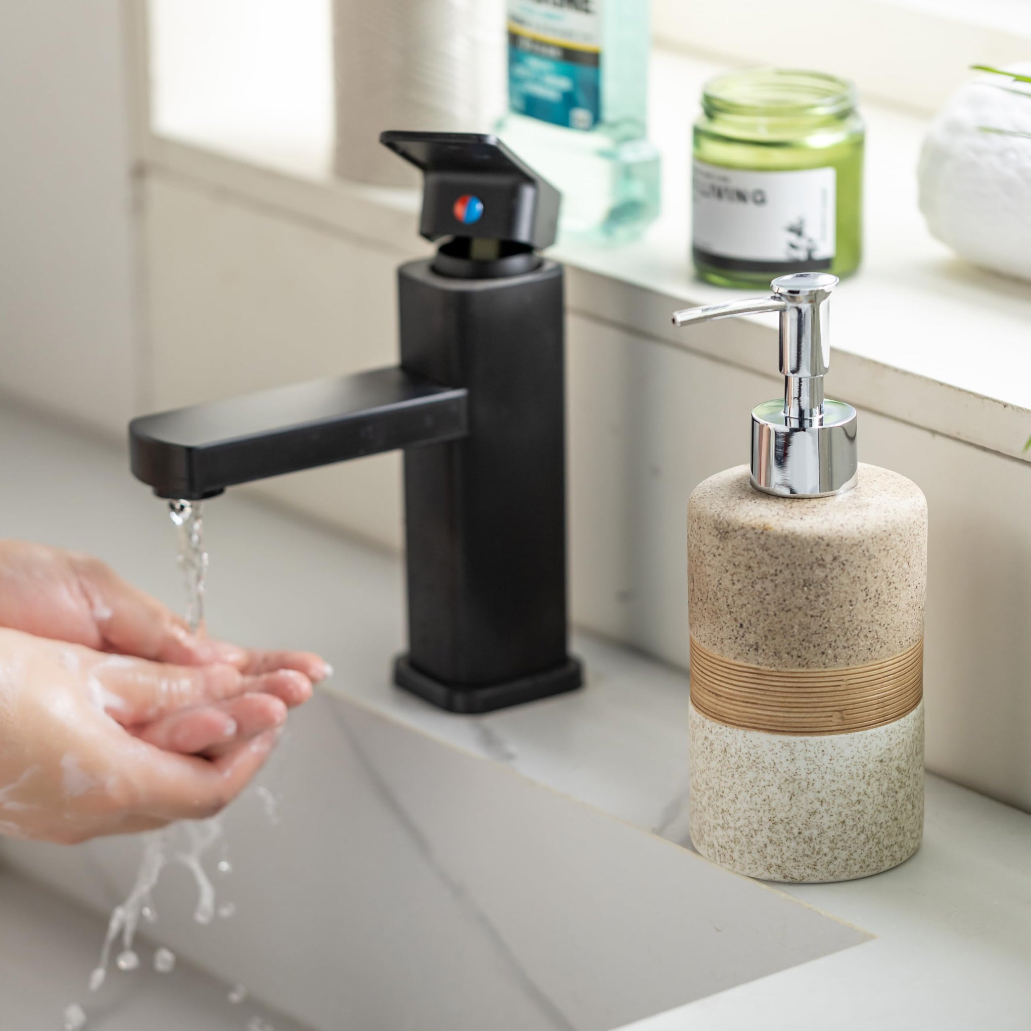 Ceramic Kitchen Dish Soap Dispenser Set with Stainless Steel Pump
