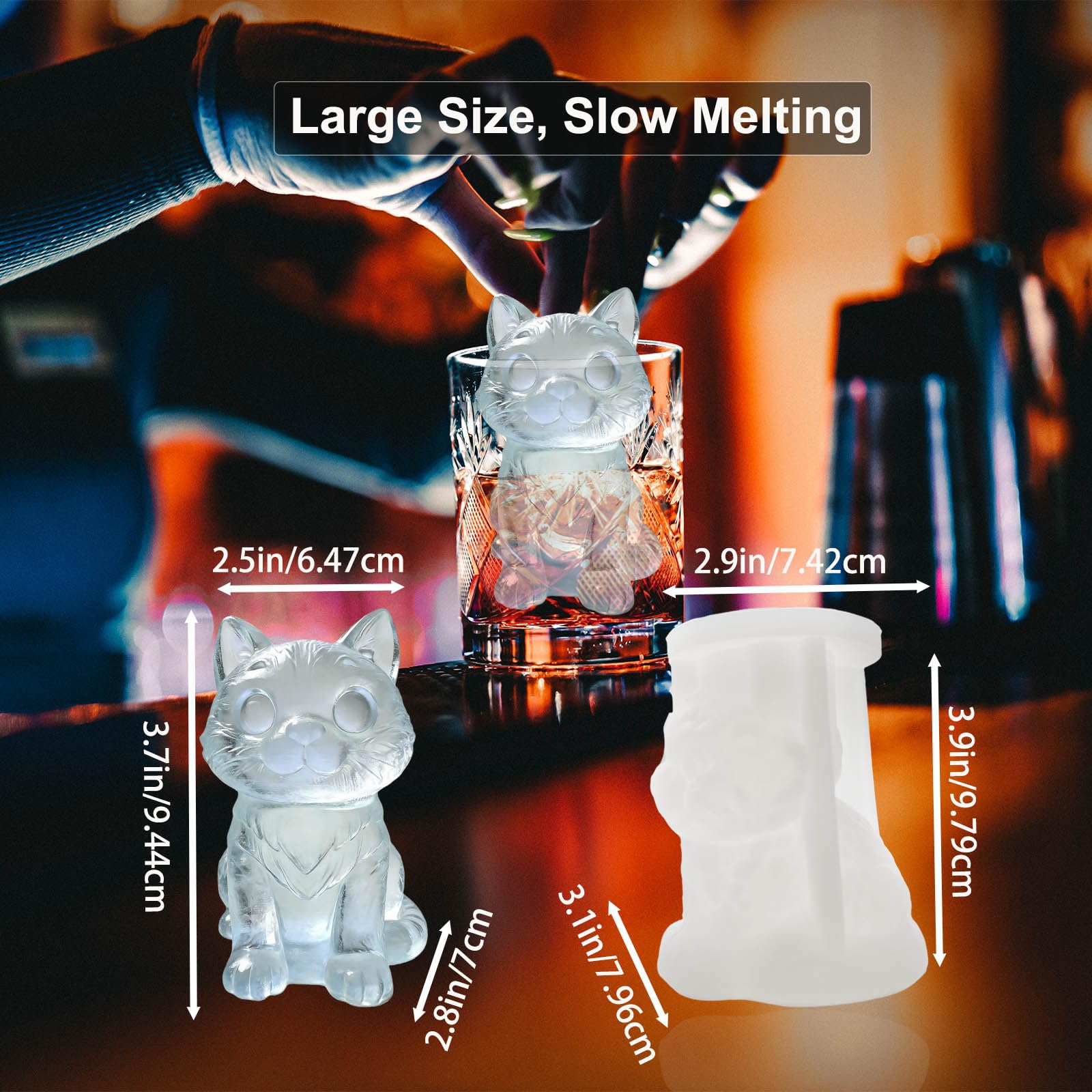 3D Cat Ice Cube Silicone Molds Tray for Whiskey (2 Count)