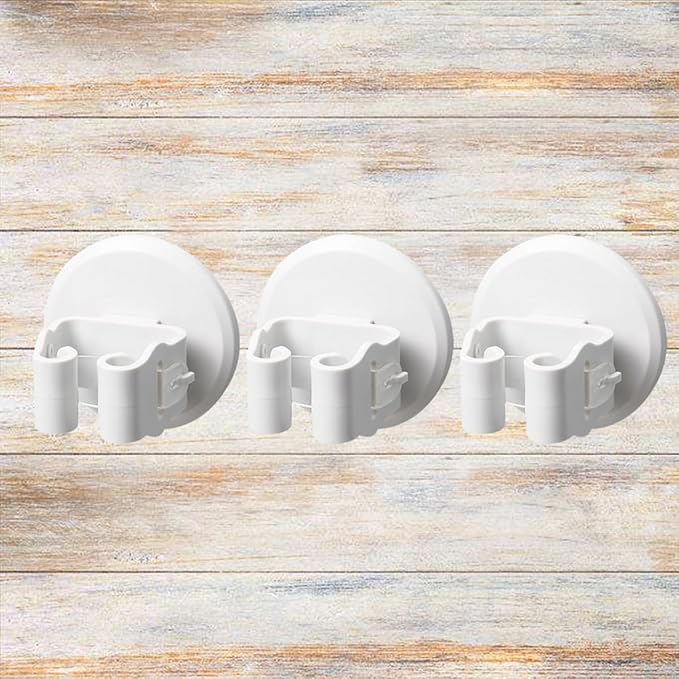 3pcs White Suction Cup Mop and Broom Holder Wall Mounted Clamp Set for Kitchen Laundry Garage Storage Organizer