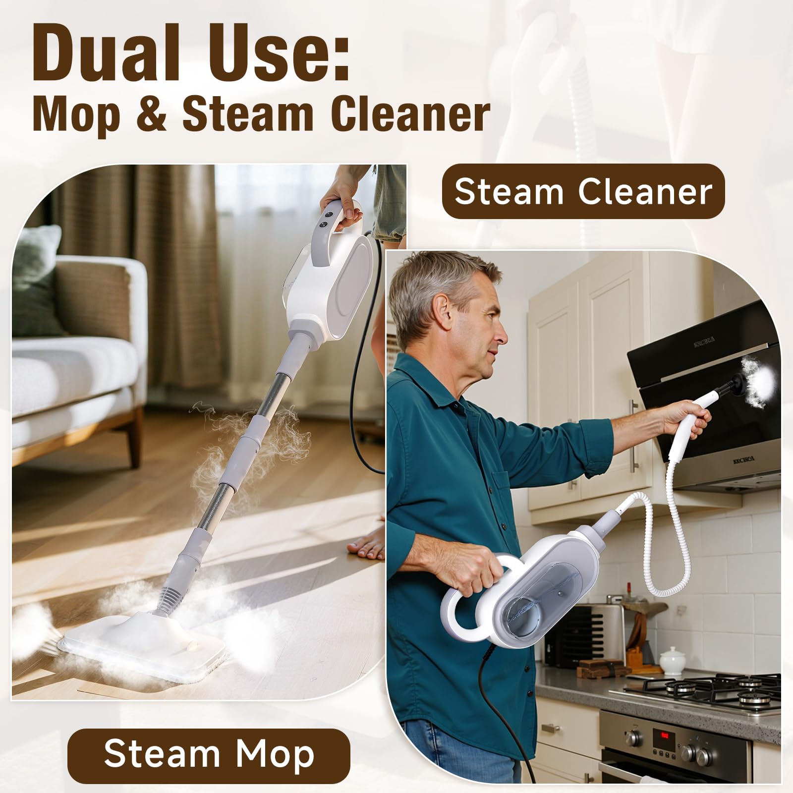 13-in-1 Steam Mop, Powerful Handheld Steam Cleaner with 13 Accessories