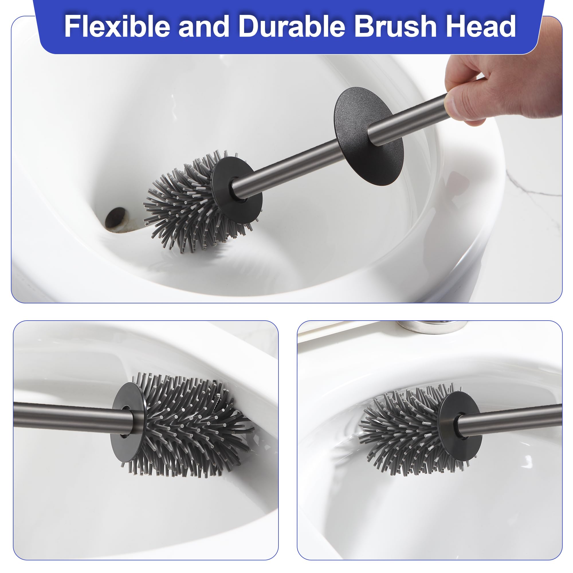 Toilet Brush and Holder Set Gun Gray Freestanding Toilet Bowl Brush for Bathroom