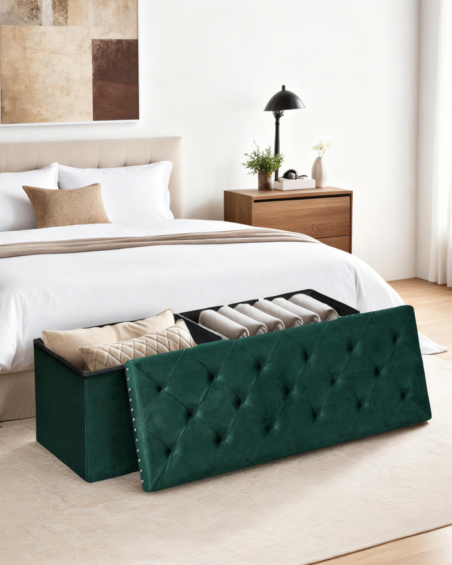 Velvet Storage Ottoman Bench
