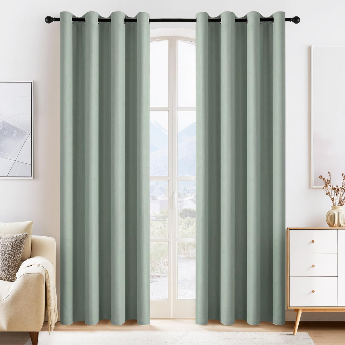 Sage Green Blackout Curtains for Bedroom 84 Inch Length (2 Count)