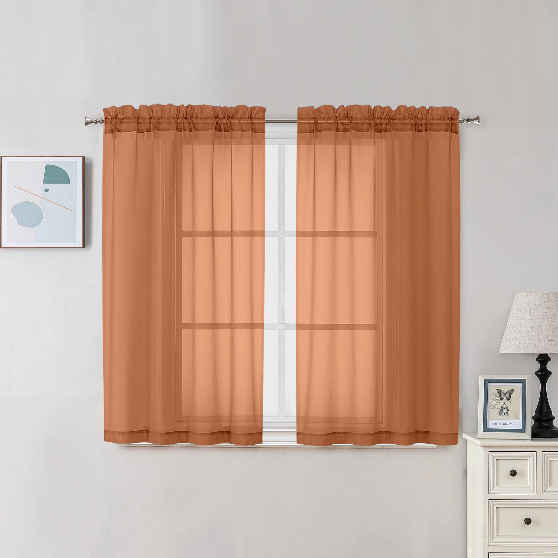Orange Sheer Curtains 45 Inch Long 2 Panels (2 Count)