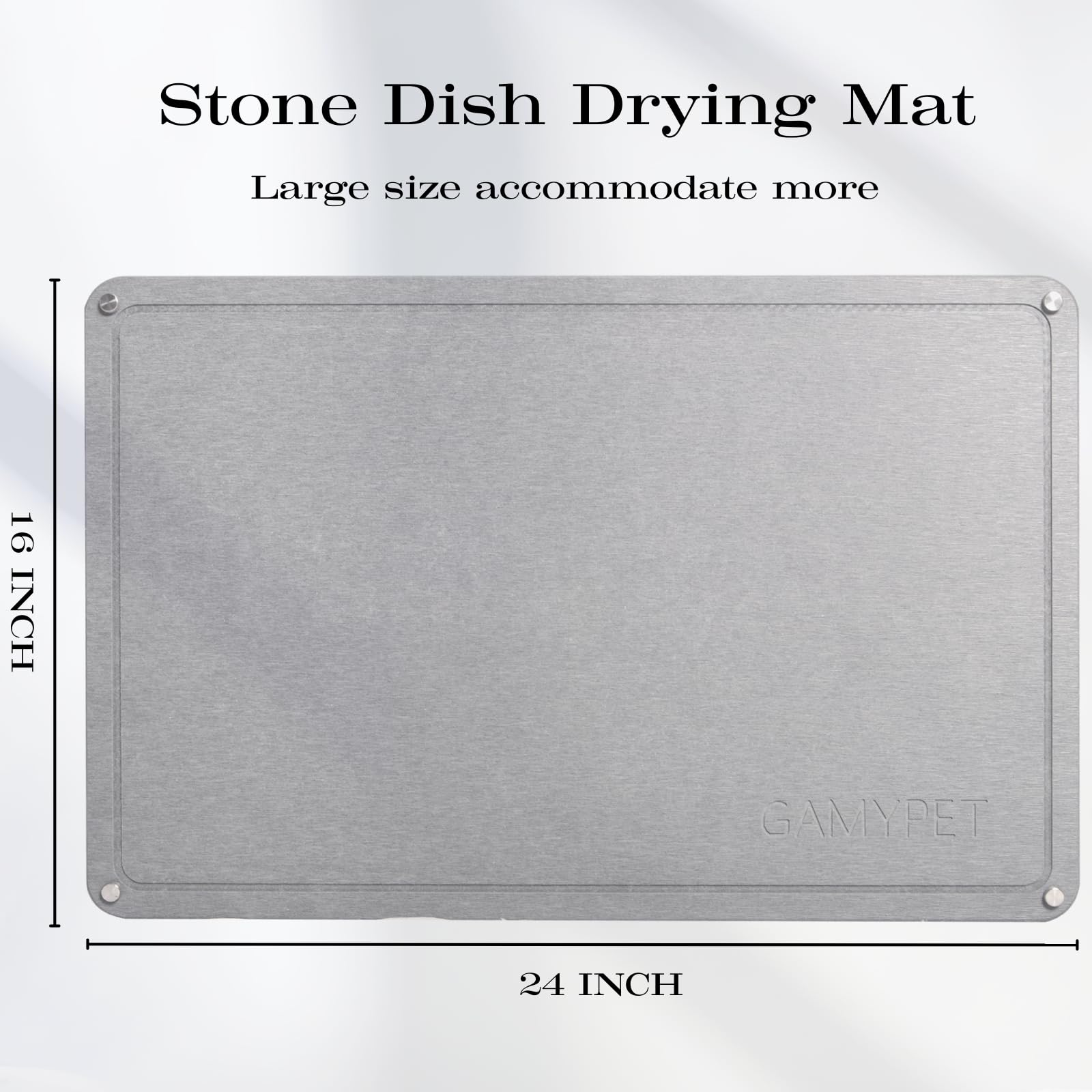 Large Dish Drying Stone Mat for Kitchen 24"x16" Light Gray