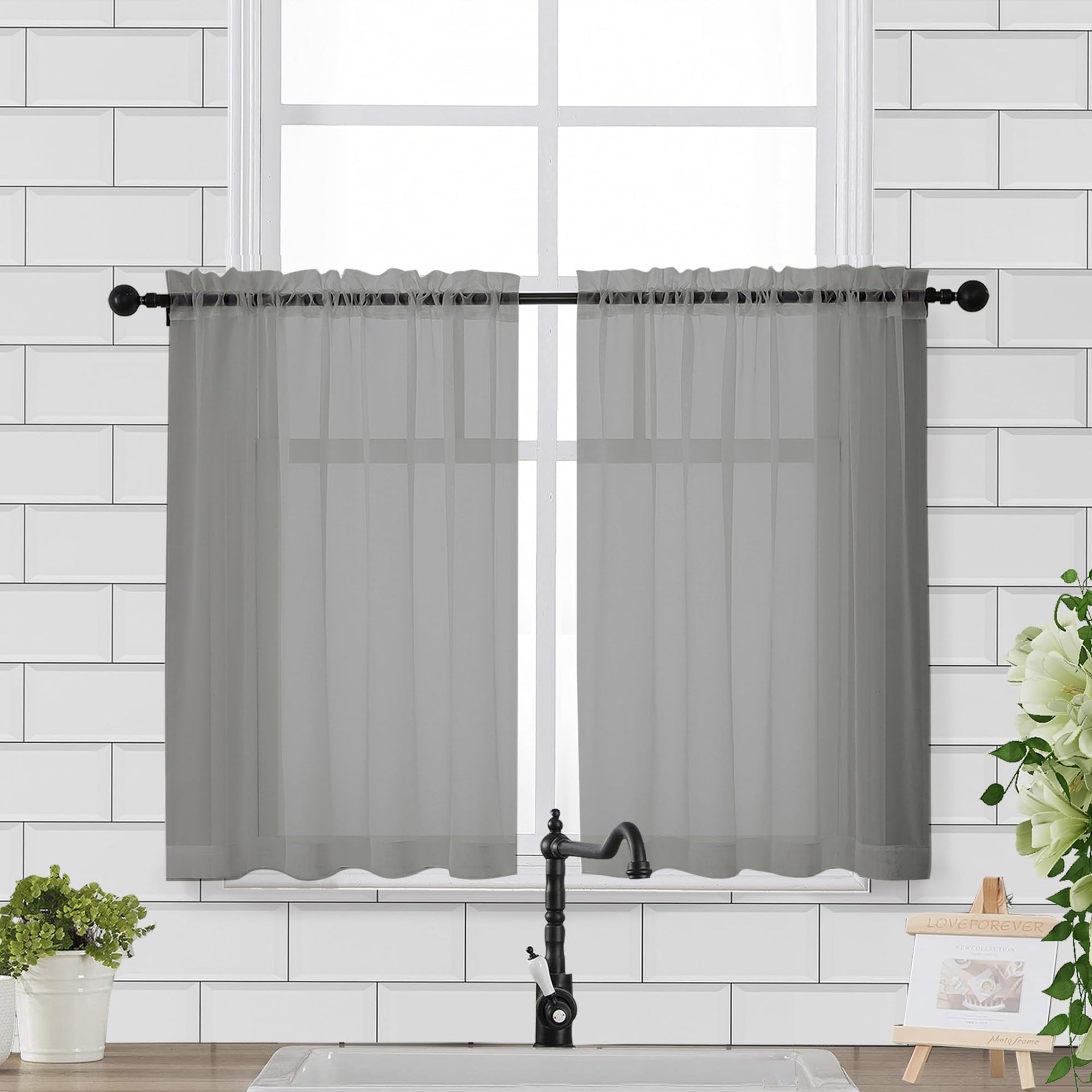Sheer Window Curtains Tier 2 Pieces Set