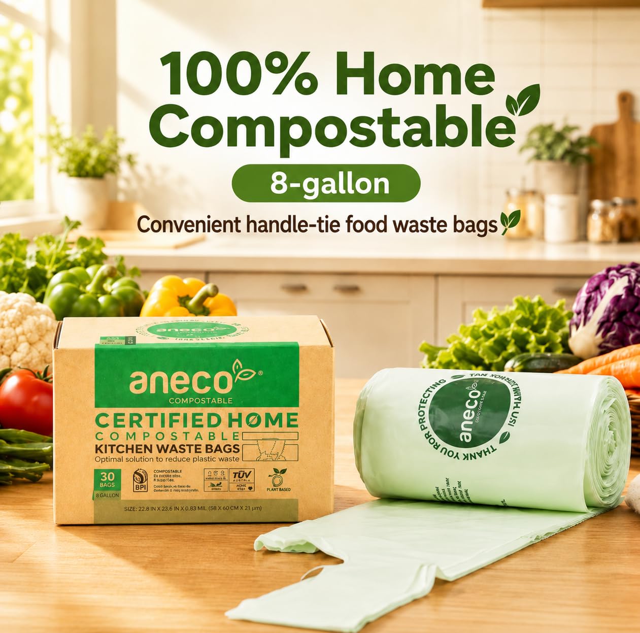 8 Gallon Compostable Kitchen Food Waste Bags (30 Count)