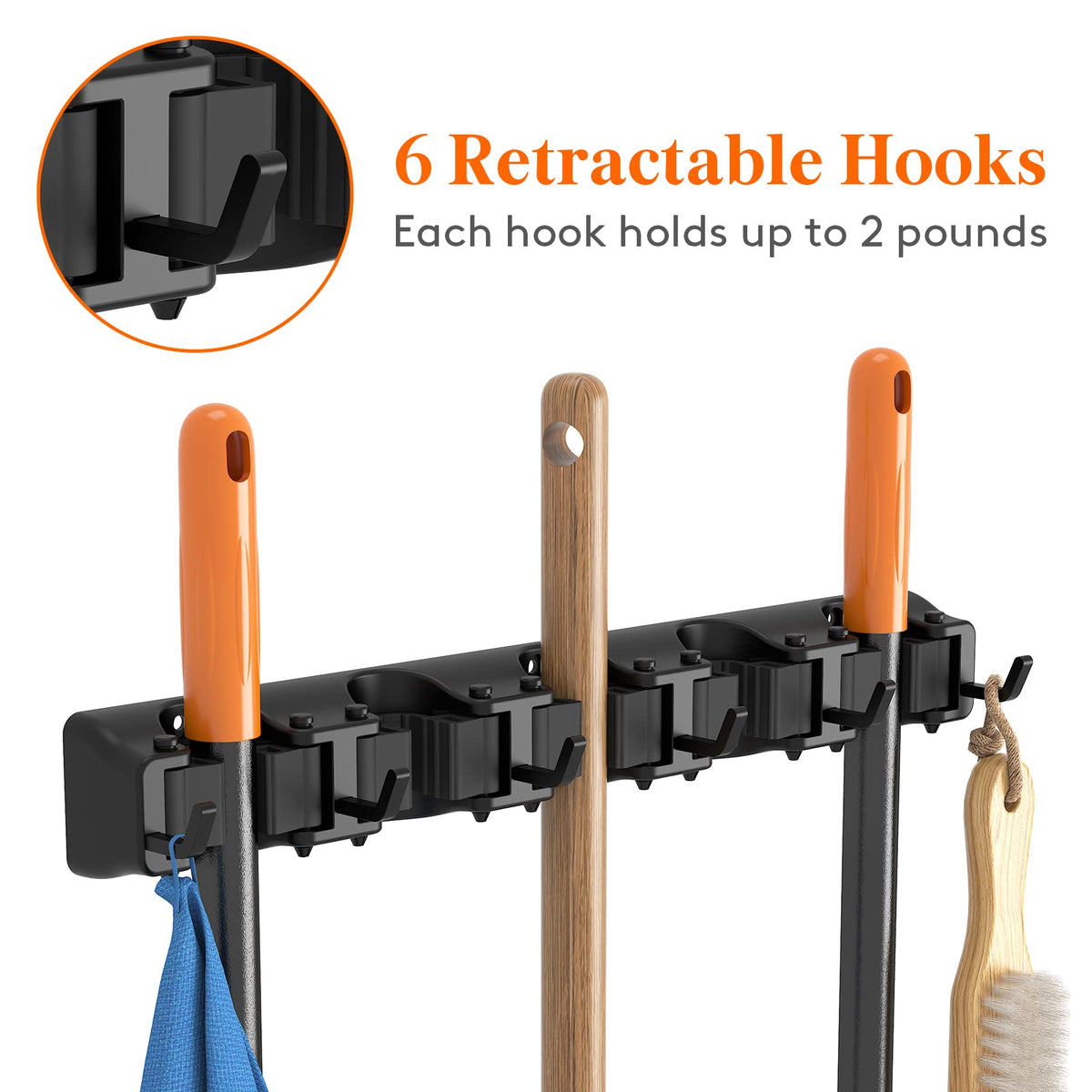 Mop and Broom Holder Organzier Wall Hanging Mount (2 Count)
