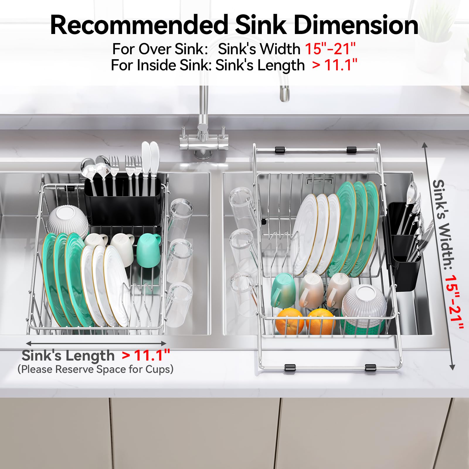 304Stainless Steel Expandable Over Sink & in Sink Dish Rack