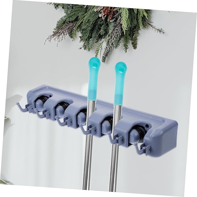 Multifunctional Grey Wall Mounted Mop and Broom Holder with Positions and Hooks Organizer for Home Accessories Easy Installation Load Capacity Per Hook
