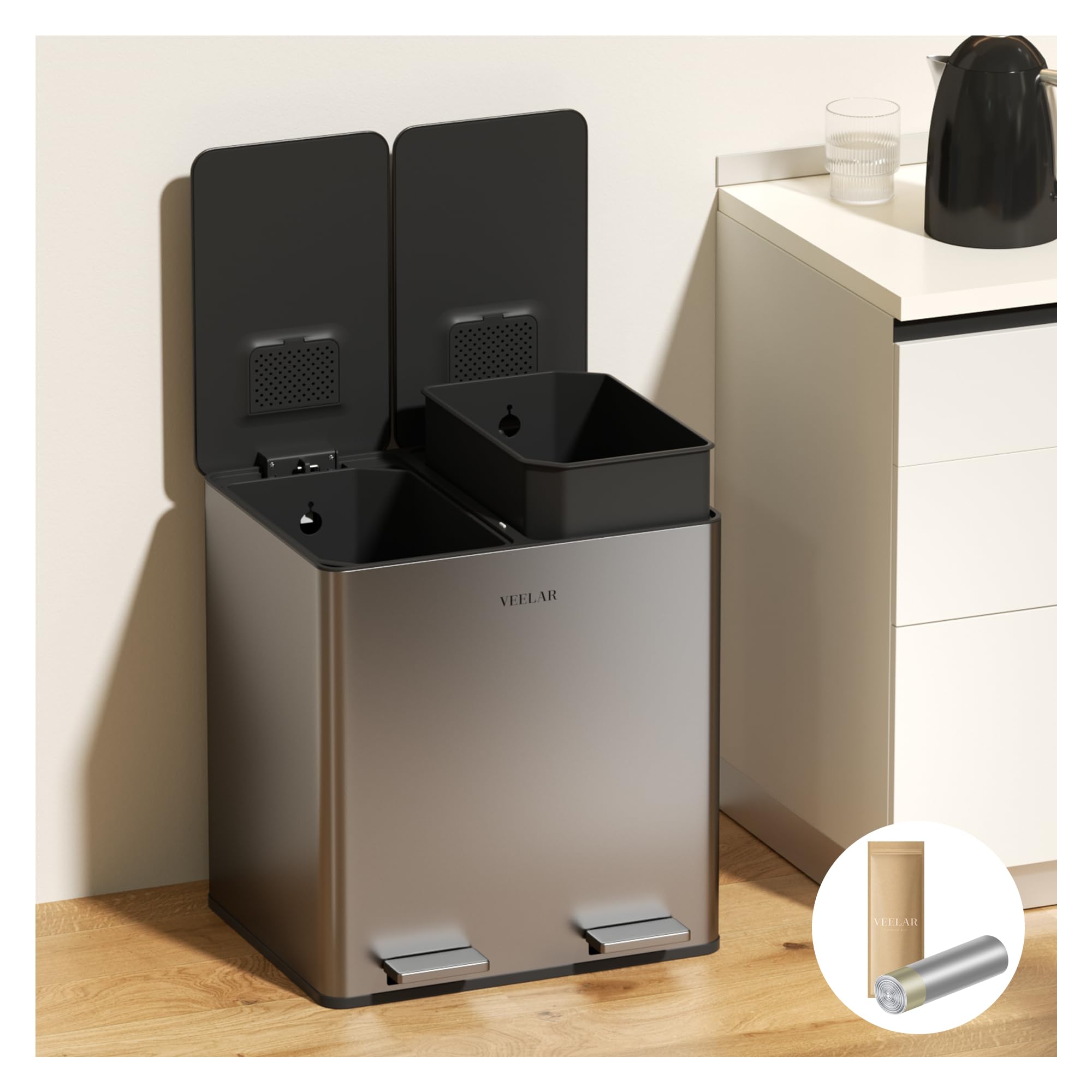 Kitchen Dual Trash Can (2 Count)