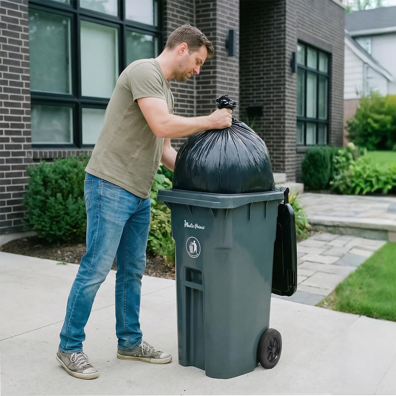 32 Gallon Trash Can with Wheels Outdoor Trash Can with Lid Heavy