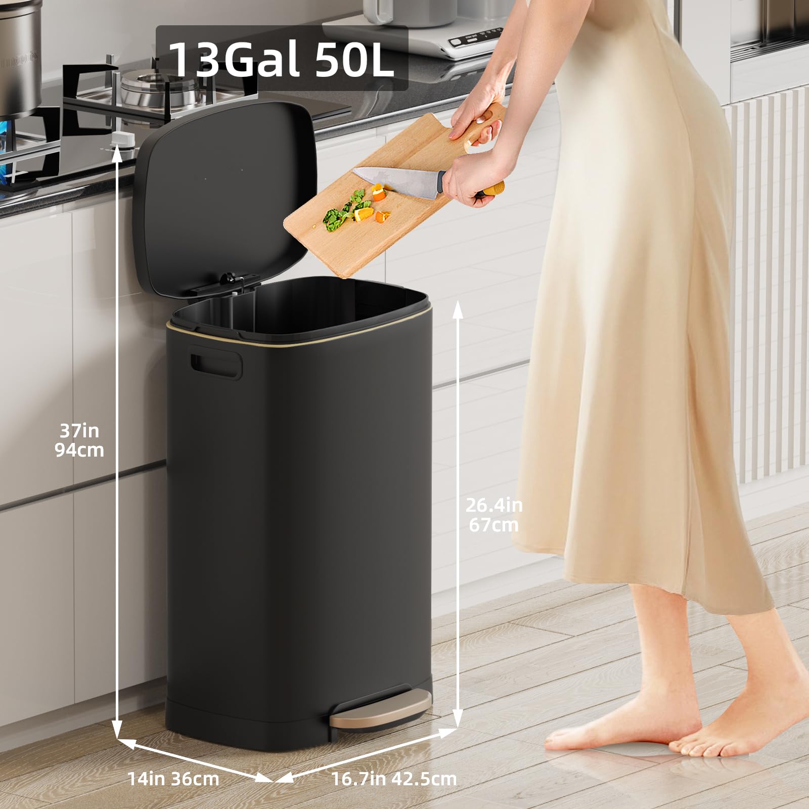 13 Gallon Kitchen Trash Can with Lid
