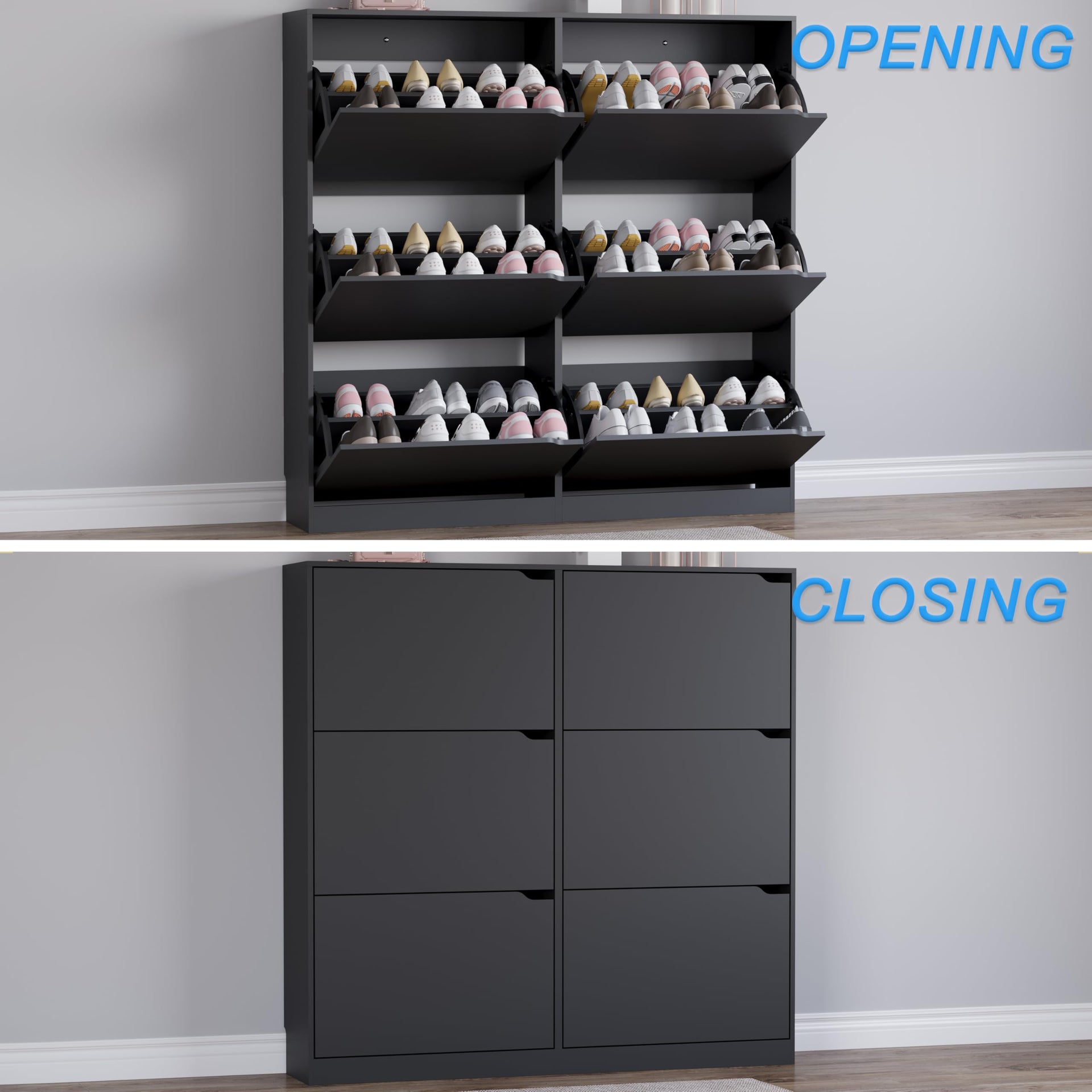 Shoe Cabinet with 6 Flip Drawers