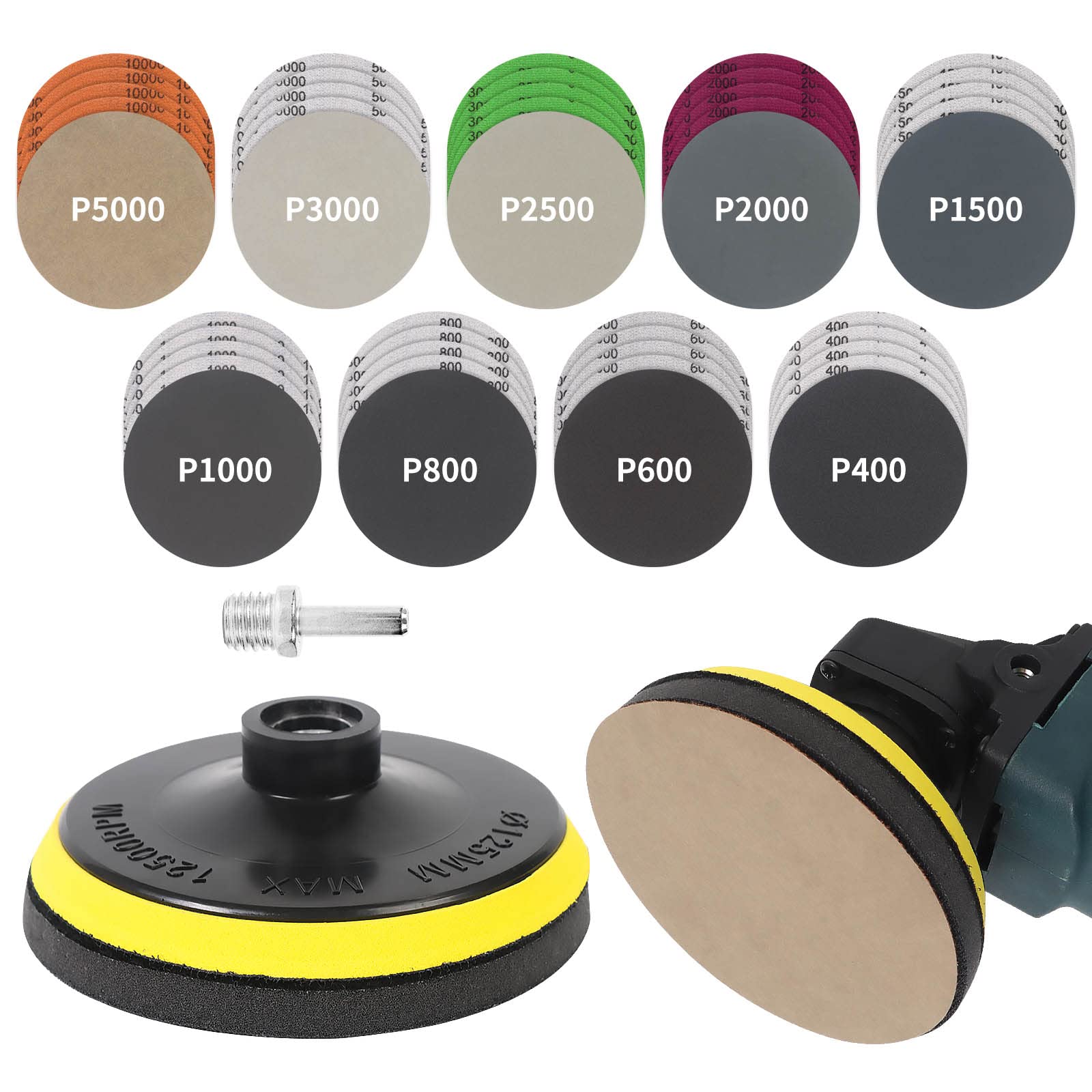 45PCS 5 Inch Wet Dry Sanding Discs Kit with Hook and Loop Backing Pad 5