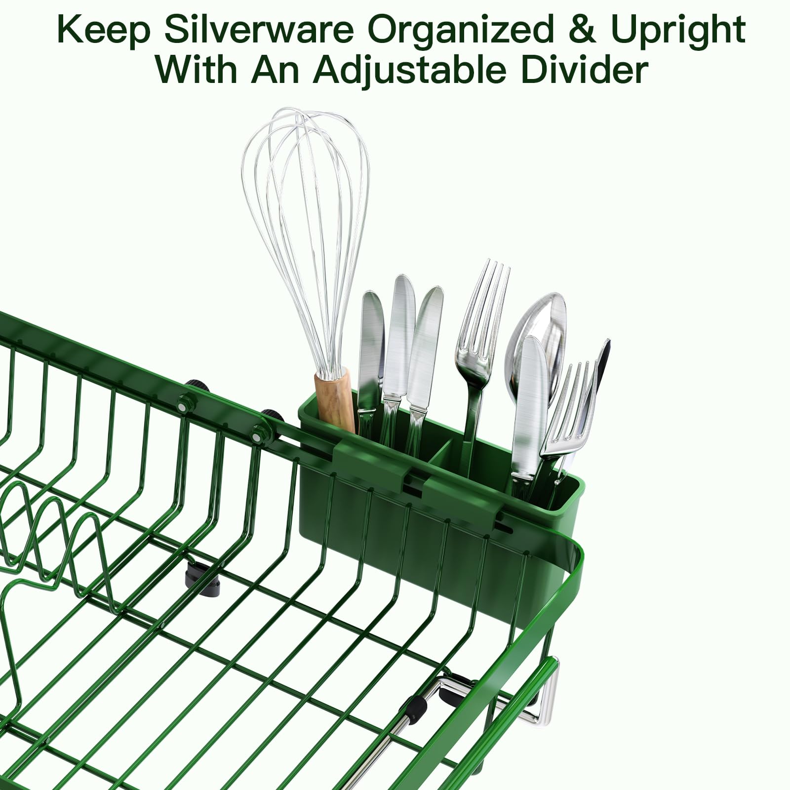 Green Dish Drying Rack Over The Sink with Utensil Holder