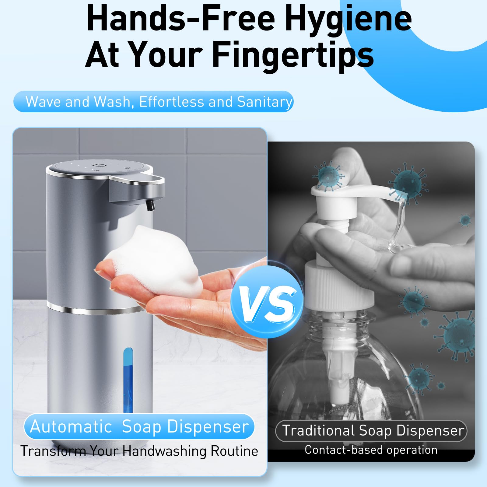 Automatic Foaming Soap Dispenser Foaming Hand Sanitizer Touchless 1500mAh Soap Dispenser Rechargeable with Sensor for Bathroom Kitchen 13.5oz